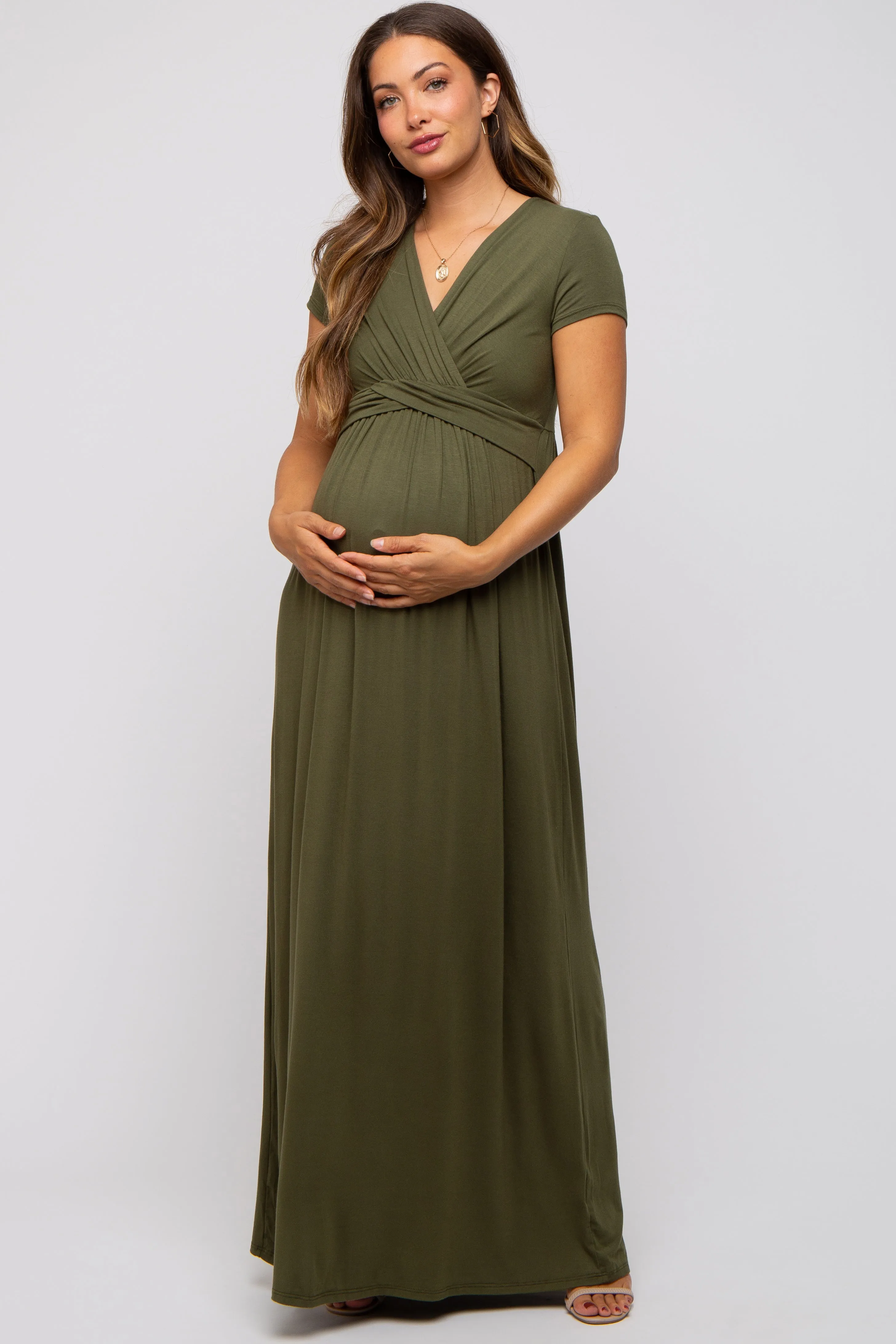 PinkBlush Olive Draped Maternity/Nursing Maxi Dress sold by Pinkblush