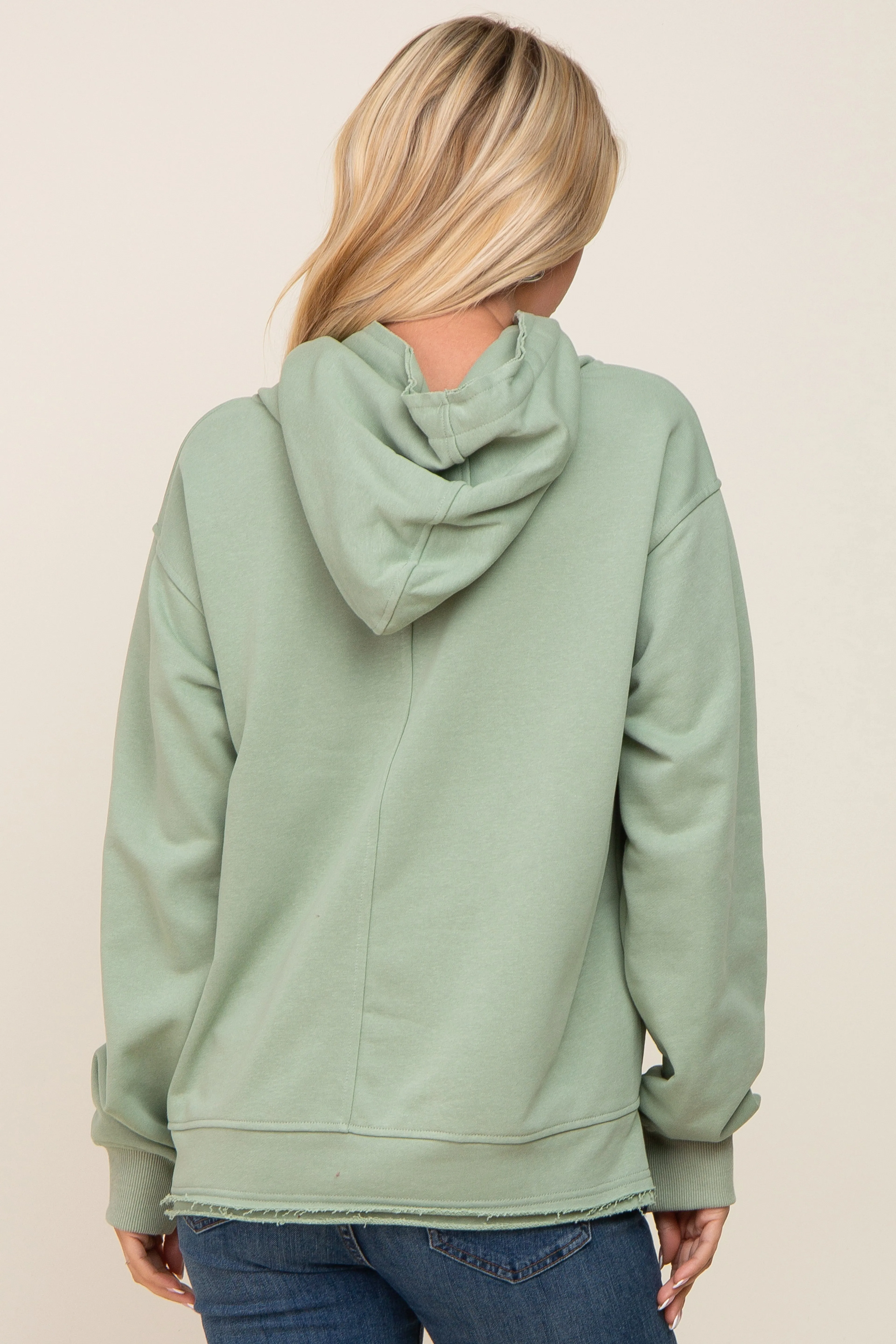 Light Olive Raw Edge Trim Drawstring Hoodie sold by Pinkblush product image thumbnail 3