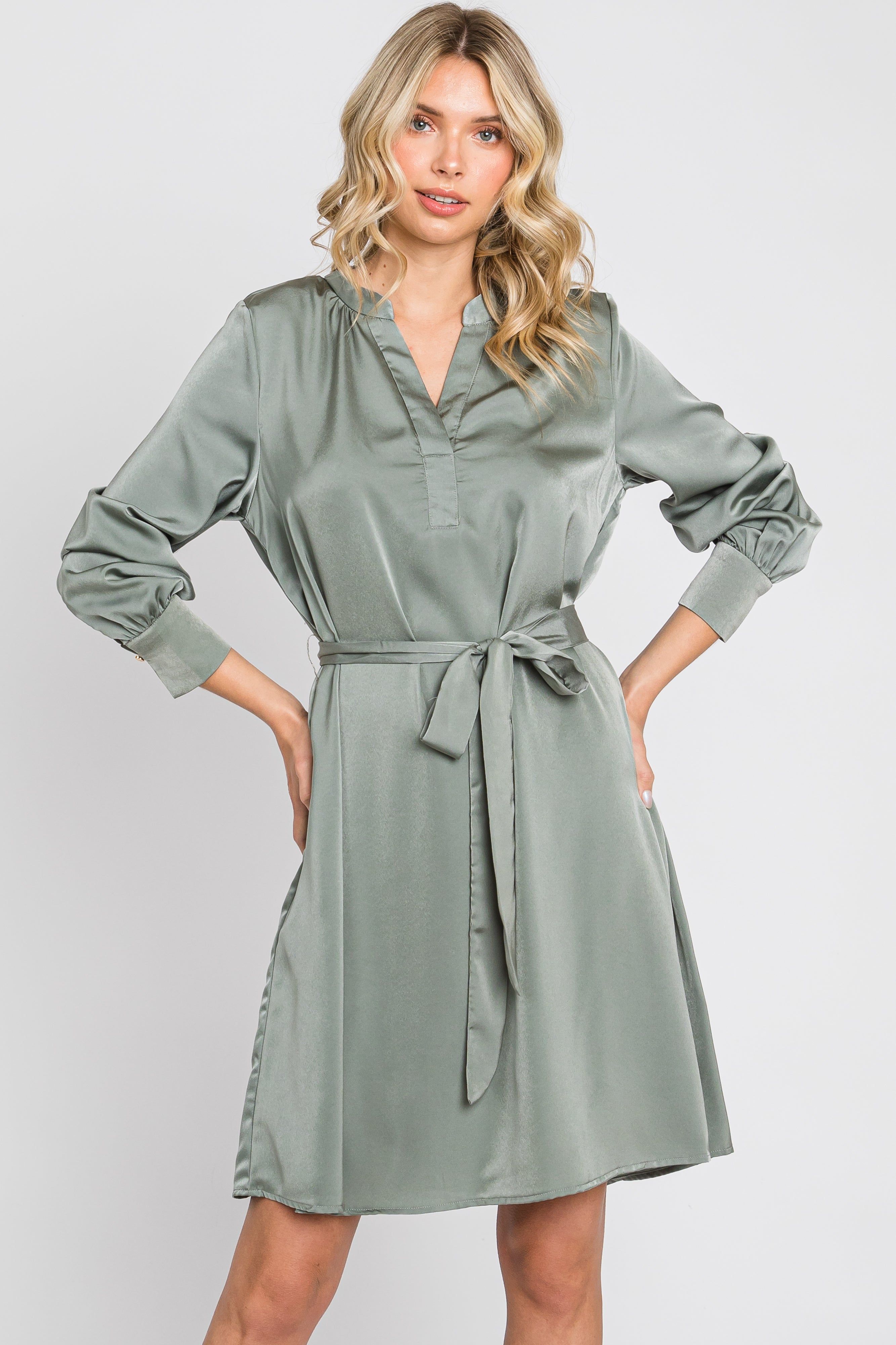 Sage Silky Sash Tie Dress sold by Pinkblush product image thumbnail 2