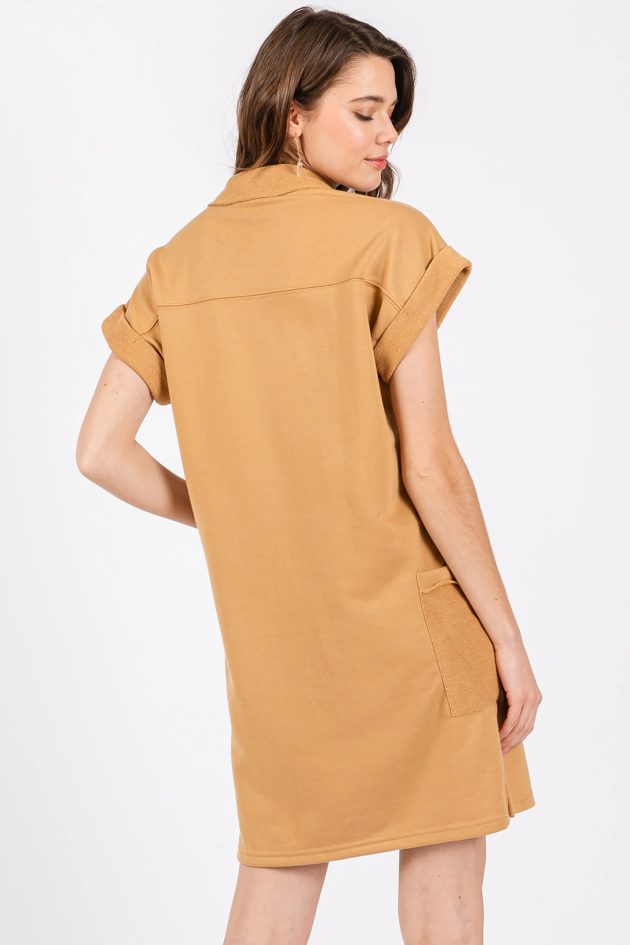 Mustard Terry Cuff Sleeve Pocketed Collared Dress sold by Pinkblush product image thumbnail 3