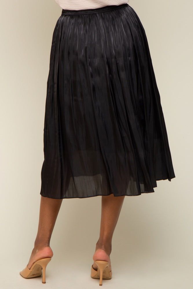 Black Pleated Shimmer Satin Midi Skirt sold by Pinkblush product image thumbnail 4
