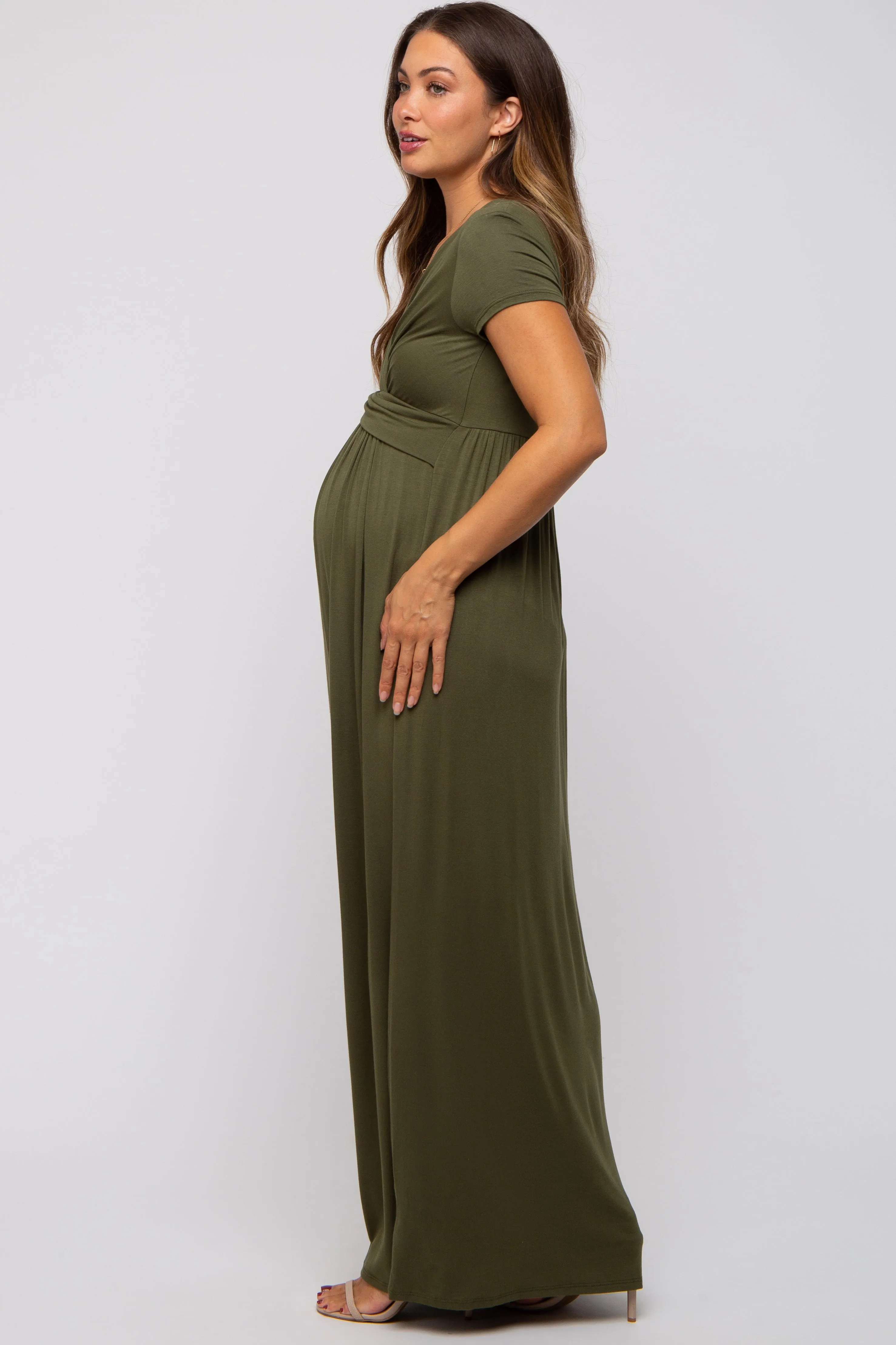 PinkBlush Olive Draped Maternity/Nursing Maxi Dress sold by Pinkblush product image thumbnail 2