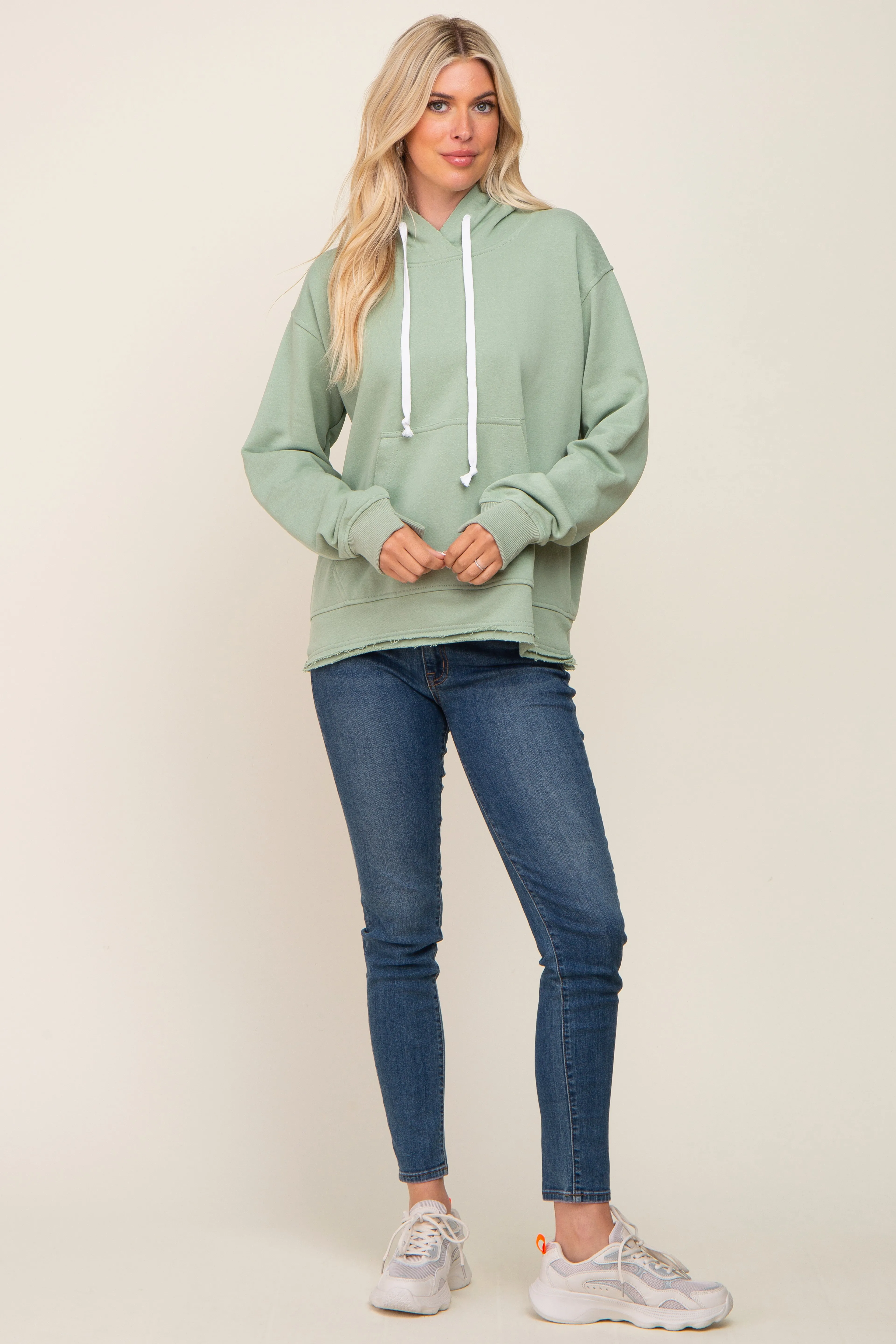 Light Olive Raw Edge Trim Drawstring Hoodie sold by Pinkblush product image thumbnail 4