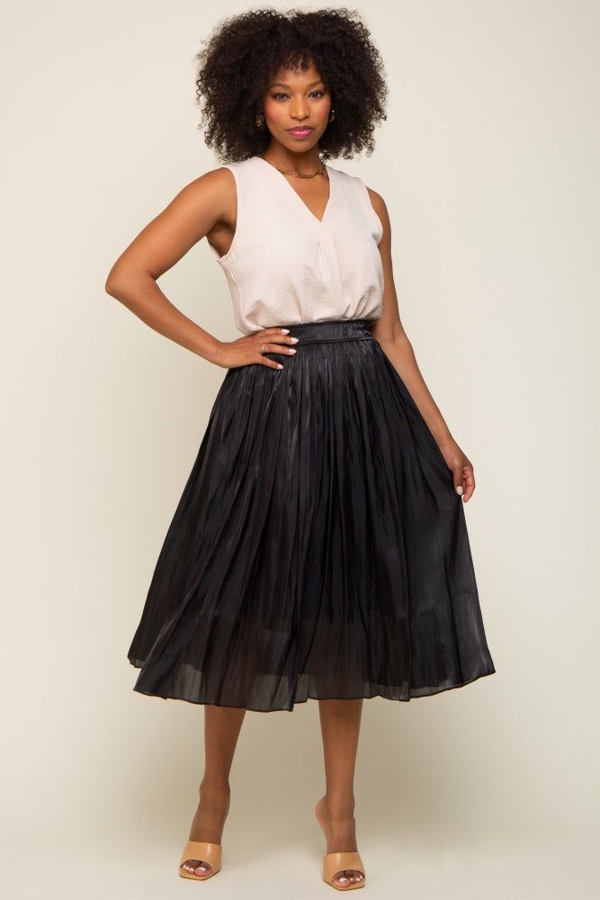 Black Pleated Shimmer Satin Midi Skirt sold by Pinkblush product image thumbnail 5
