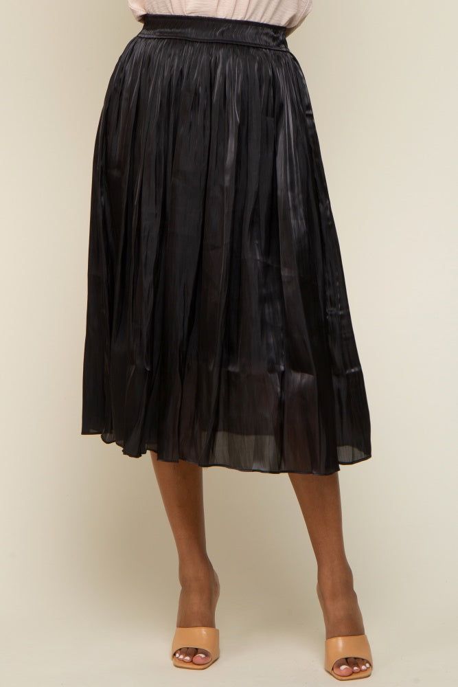 Black Pleated Shimmer Satin Midi Skirt sold by Pinkblush product image thumbnail 2