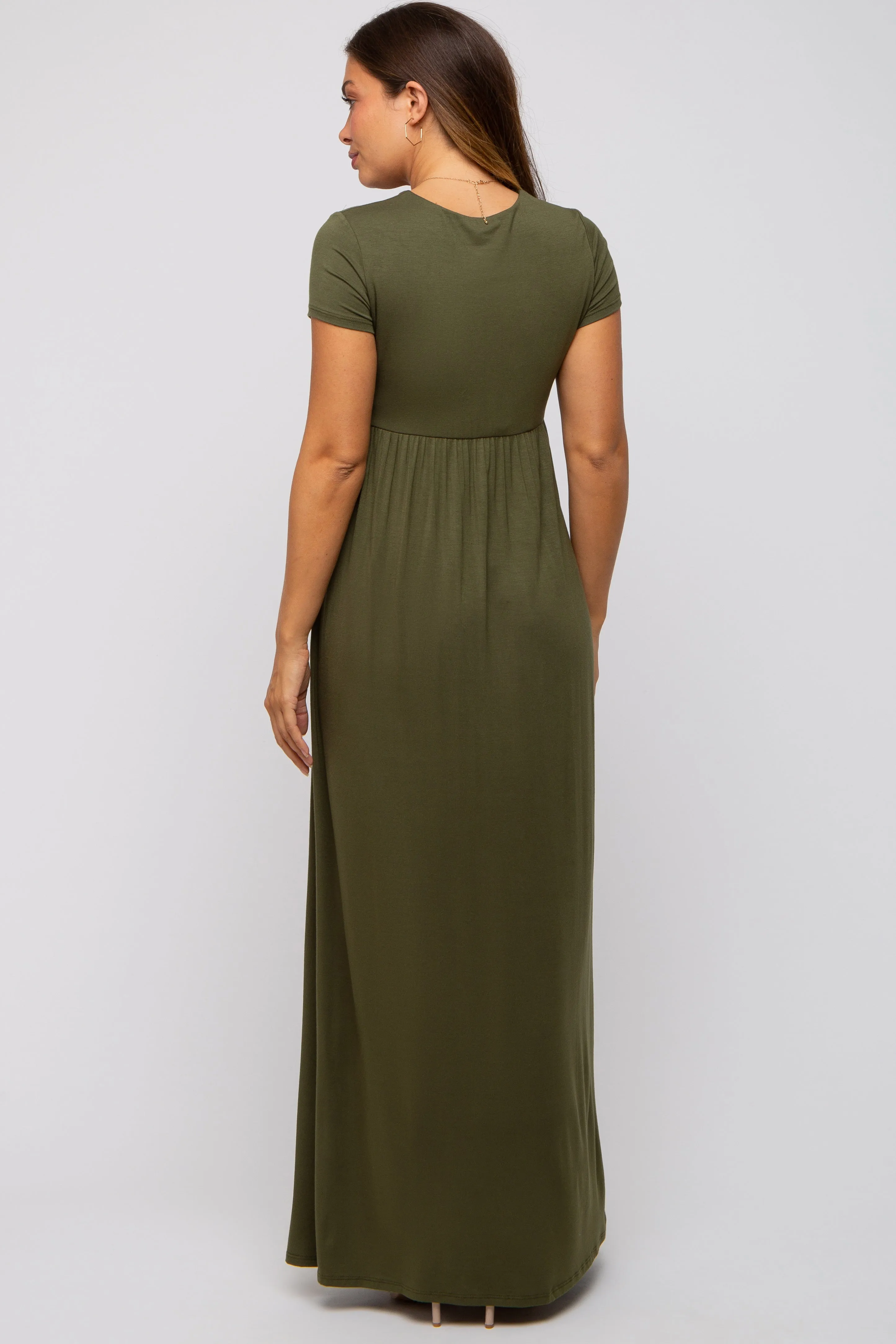 PinkBlush Olive Draped Maternity/Nursing Maxi Dress sold by Pinkblush product image thumbnail 3
