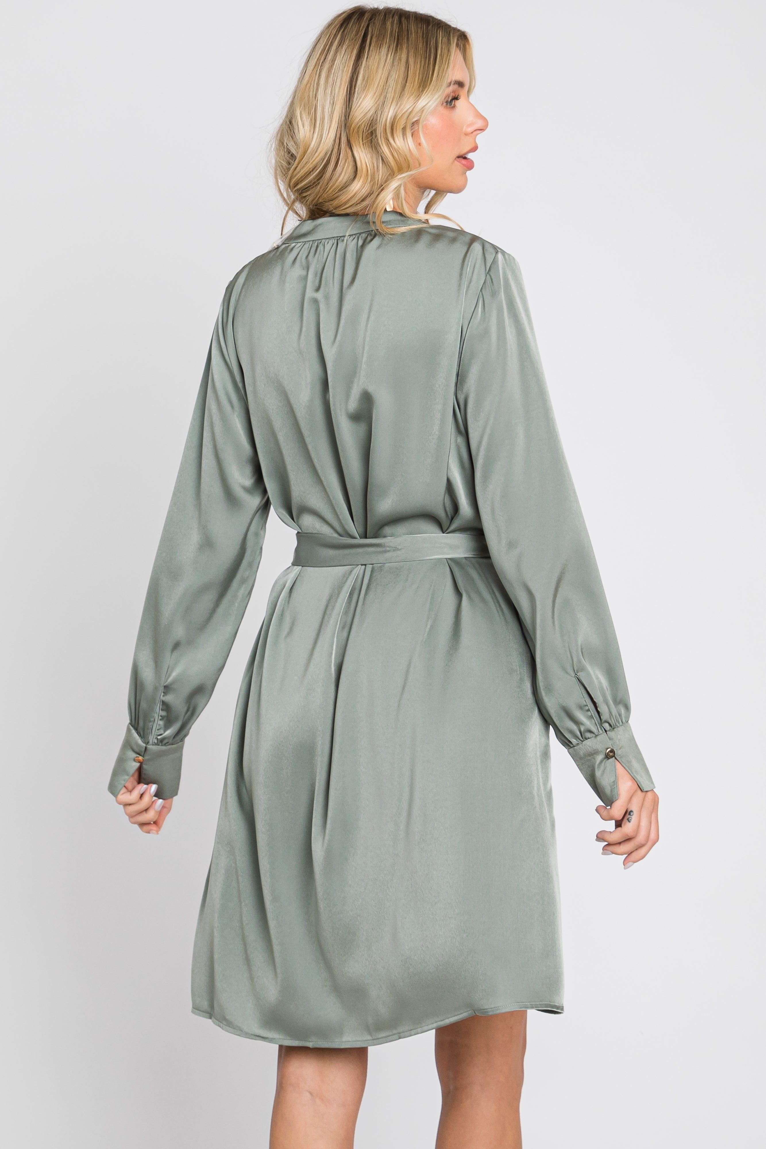 Sage Silky Sash Tie Dress sold by Pinkblush product image thumbnail 4