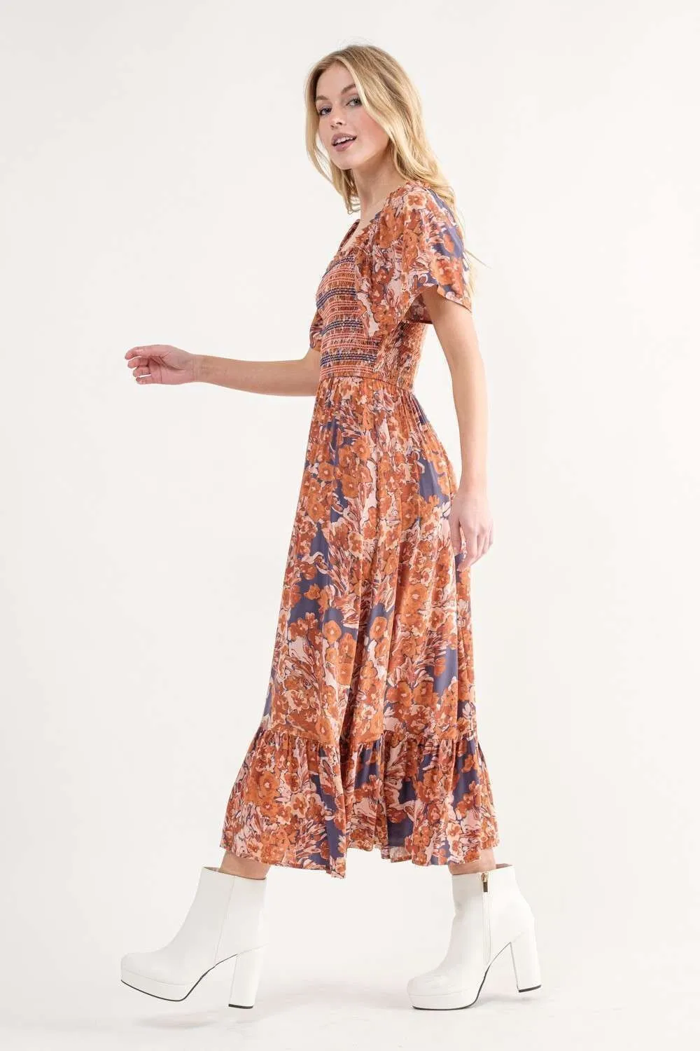 Navy Floral Maxi Dress With Square Neck sold by Pinkblush product image thumbnail 2