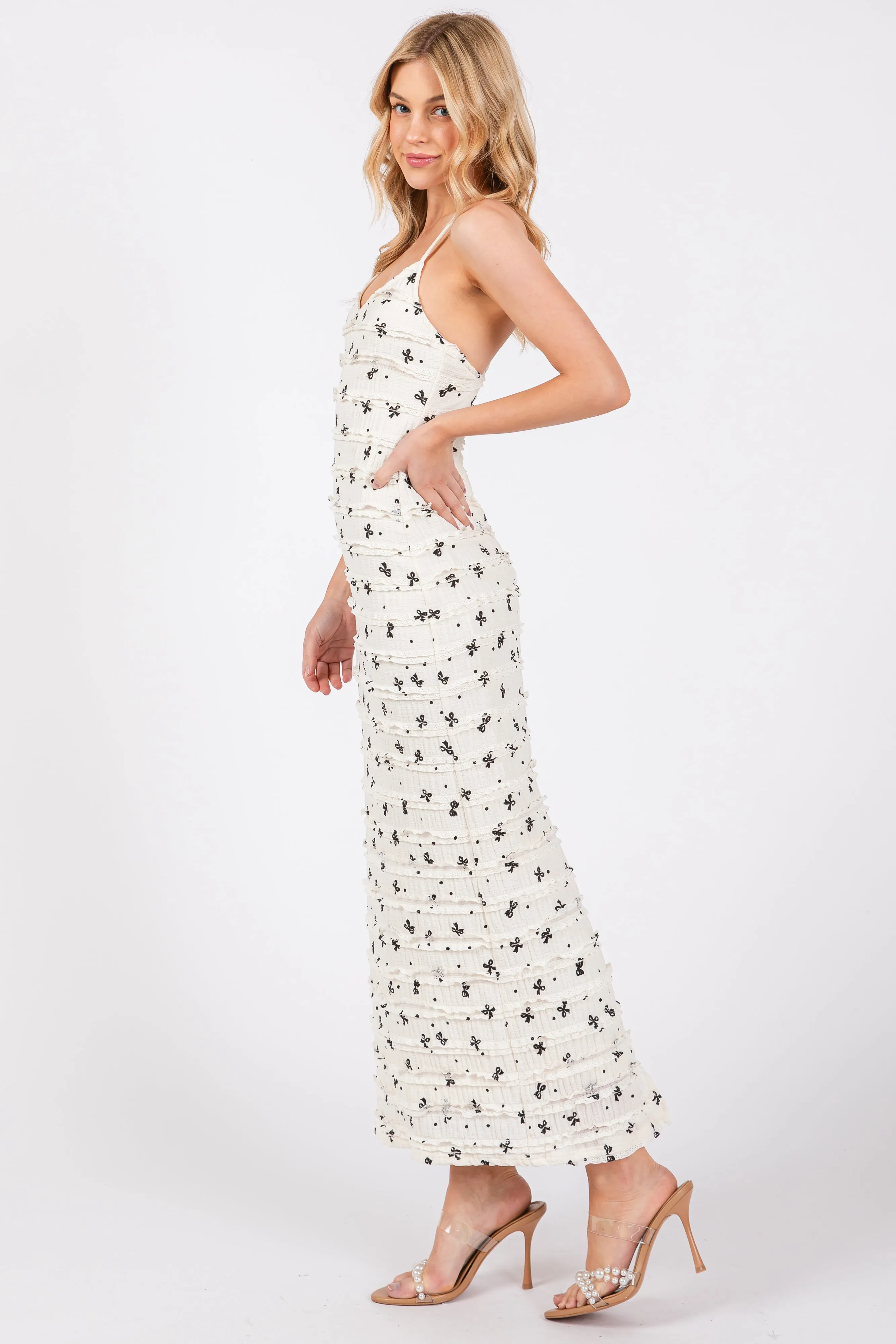Ivory Ruffle Bow Print Dress sold by Pinkblush product image thumbnail 2
