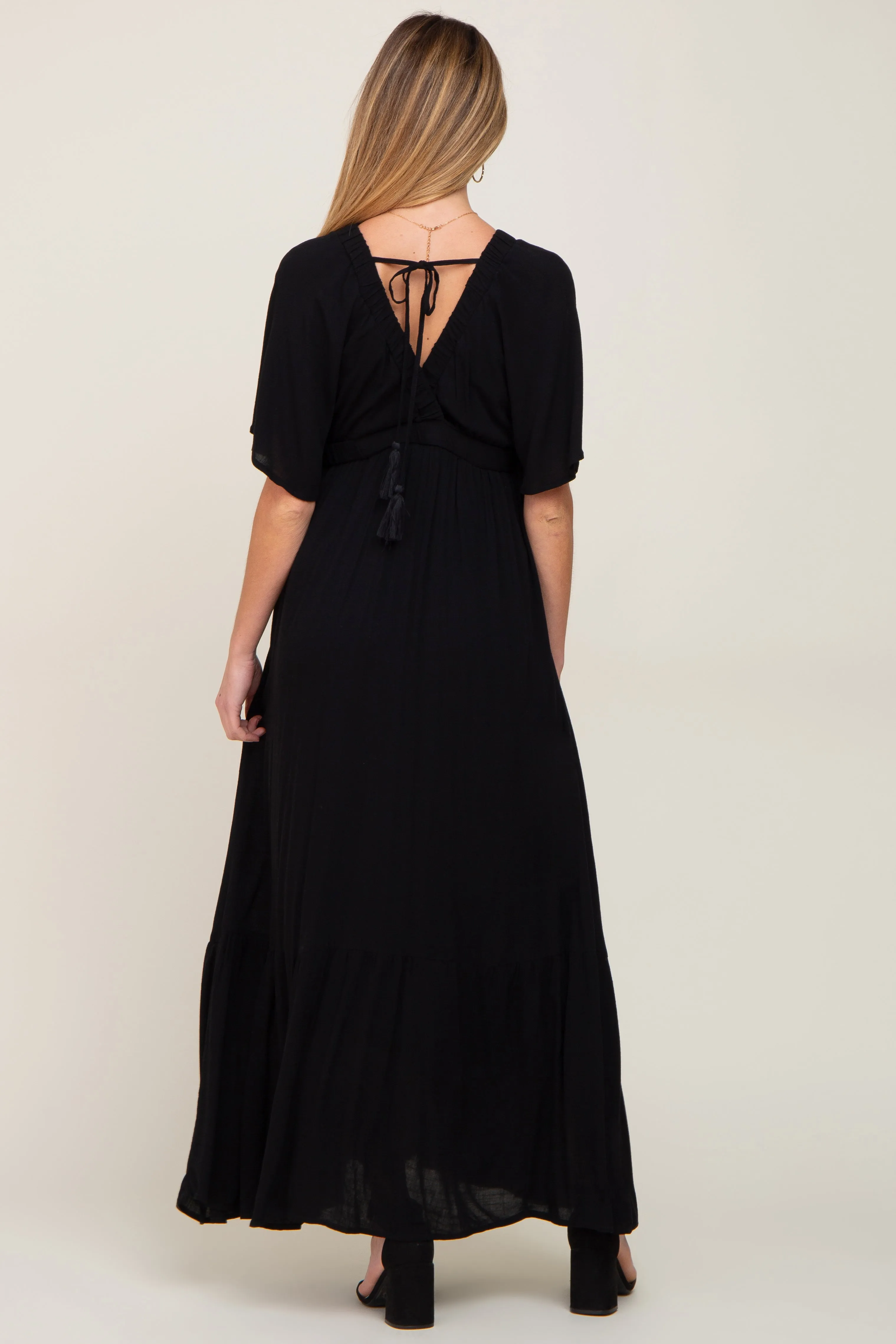 Black V-Neck Flounce Sleeve Maternity Maxi Dress sold by Pinkblush product image thumbnail 3