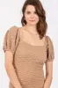 Taupe Textured Square Neck Puff Sleeve Midi Dress sold by Pinkblush