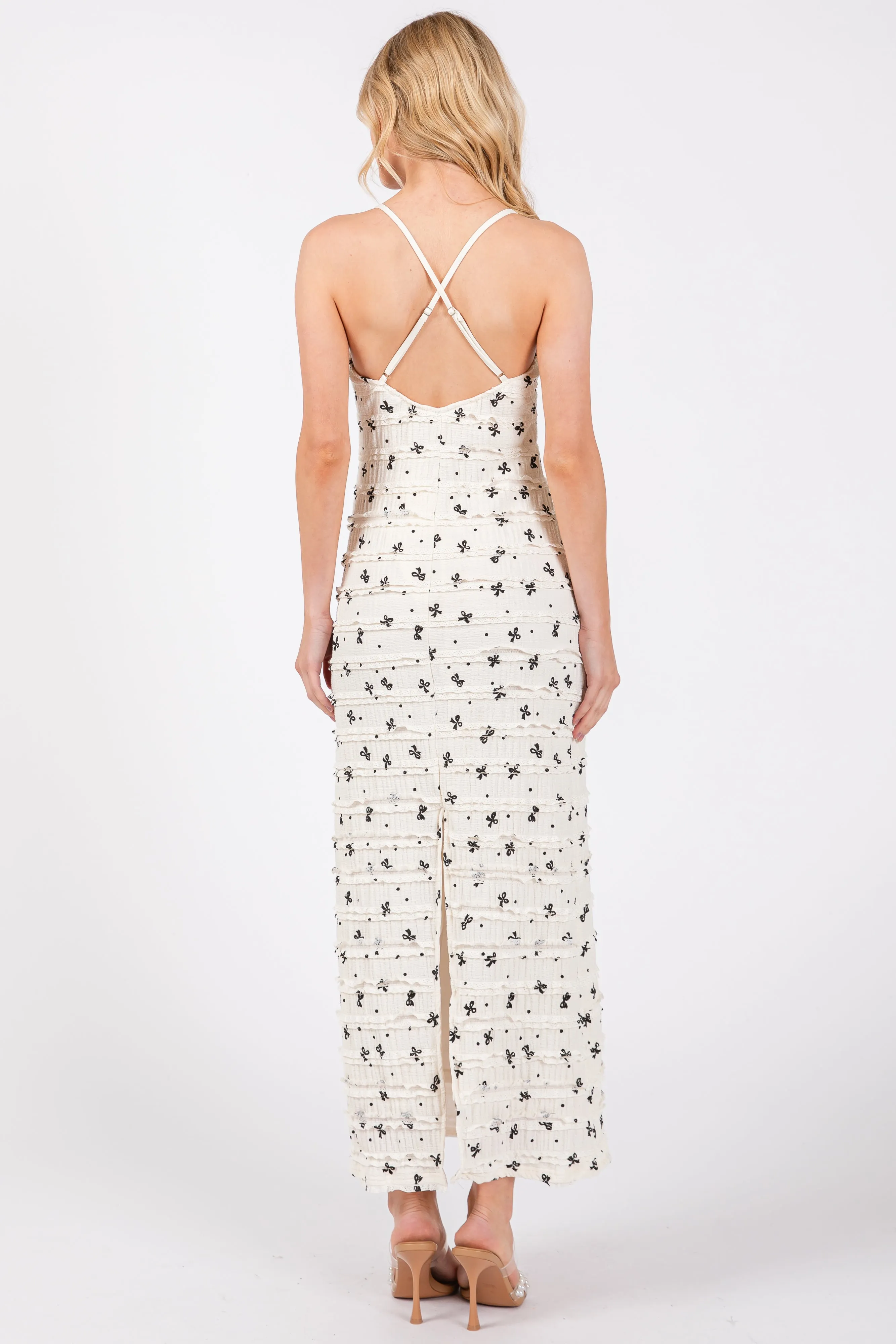 Ivory Ruffle Bow Print Dress sold by Pinkblush product image thumbnail 3