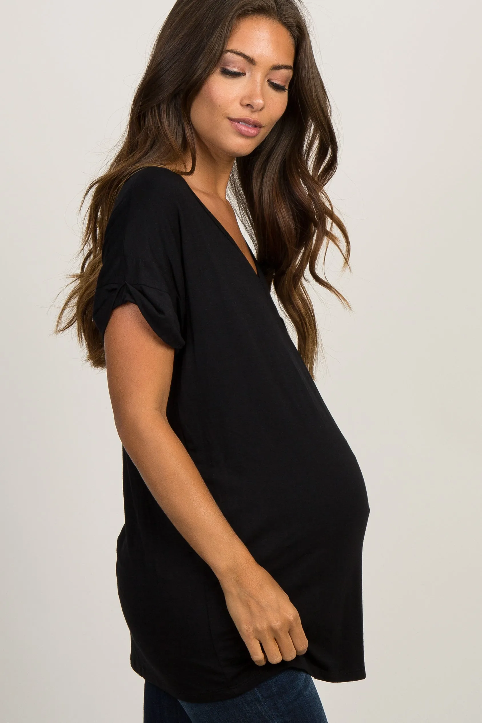 Black Basic V-Neck Pocket Maternity Top sold by Pinkblush product image thumbnail 3