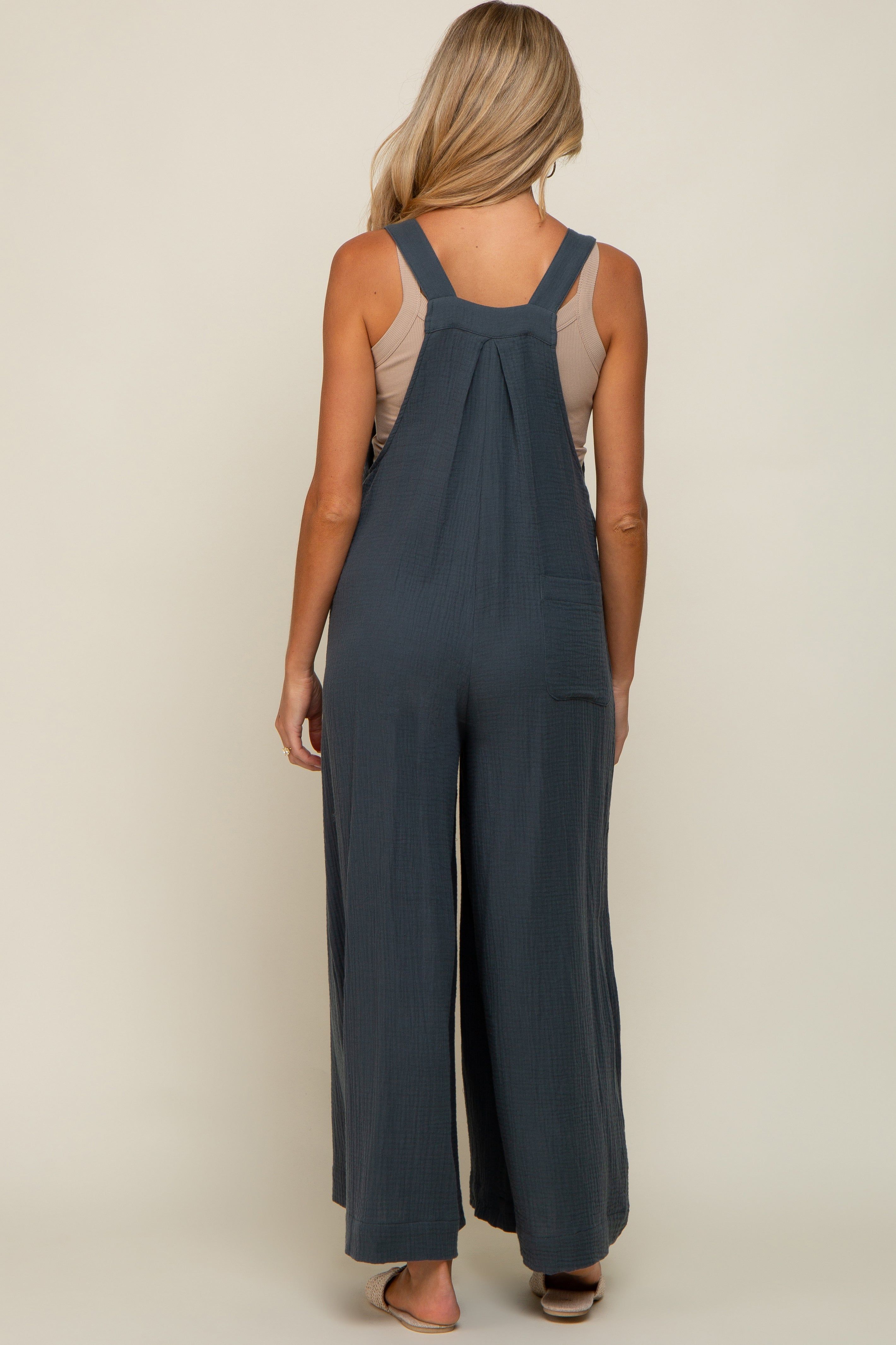 Dark Teal Pocket Front Maternity Wide Leg Jumpsuit sold by Pinkblush product image thumbnail 4