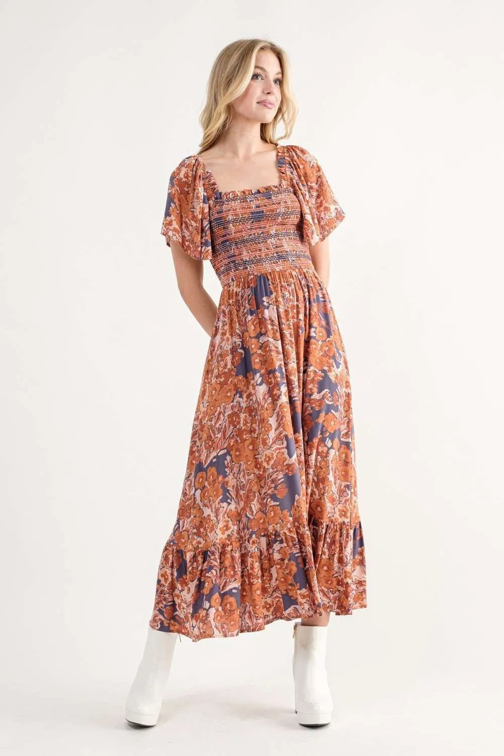 Navy Floral Maxi Dress With Square Neck sold by Pinkblush product image thumbnail 4