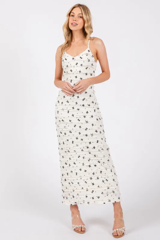 Ivory Ruffle Bow Print Dress sold by Pinkblush