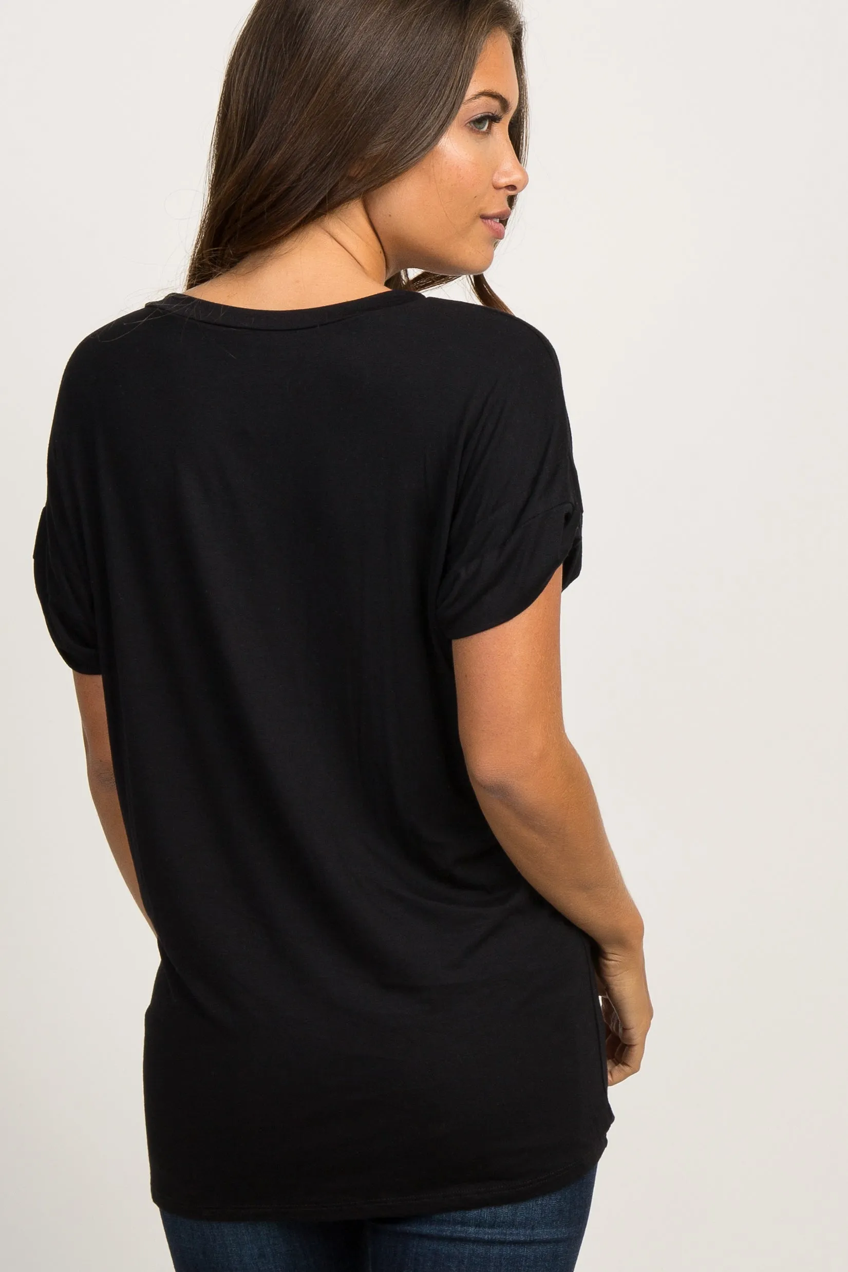 Black Basic V-Neck Pocket Maternity Top sold by Pinkblush product image thumbnail 4