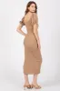 Taupe Textured Square Neck Puff Sleeve Midi Dress sold by Pinkblush