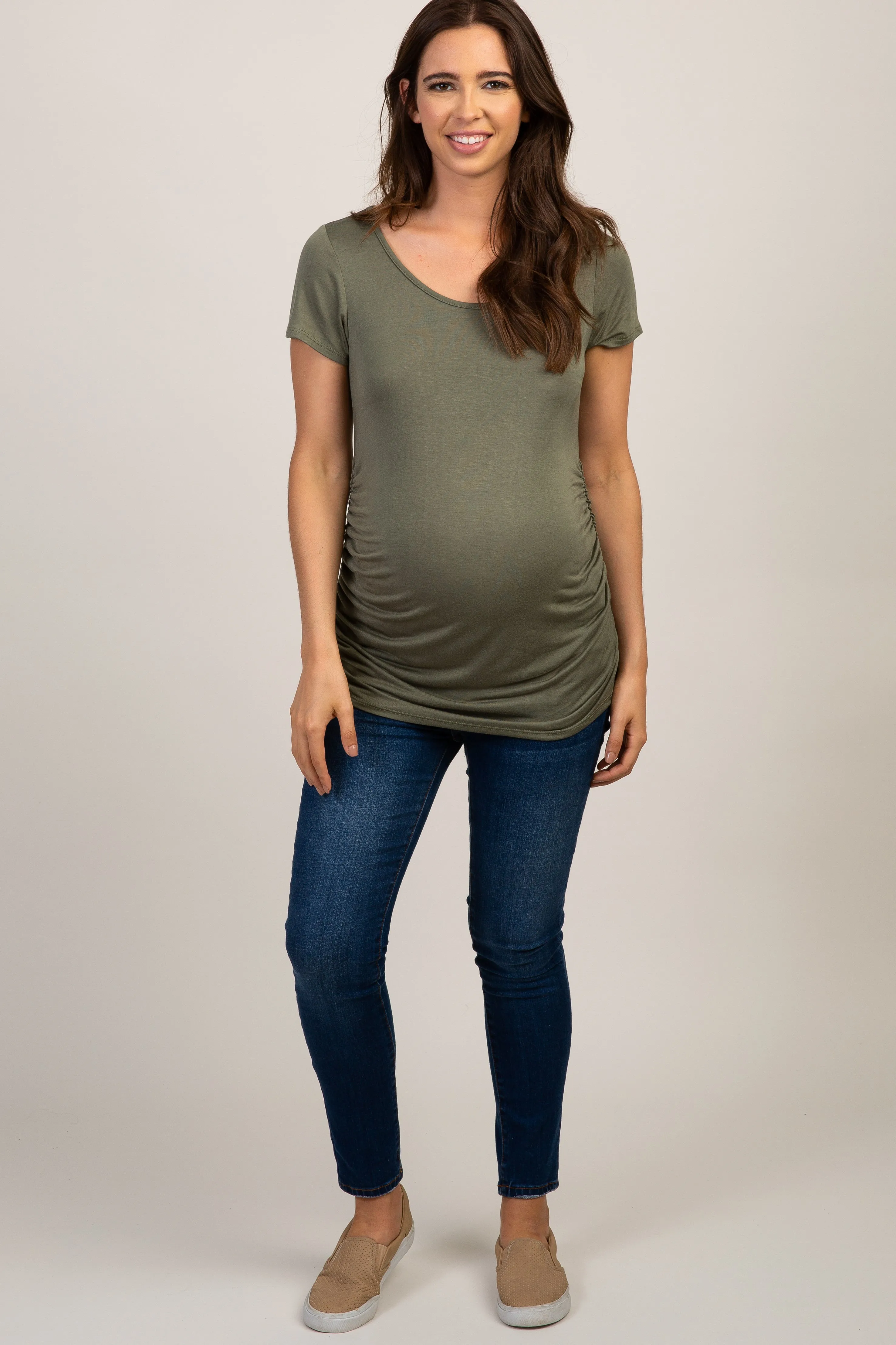 Green Ruched Short Sleeve Maternity Top sold by Pinkblush product image thumbnail 4