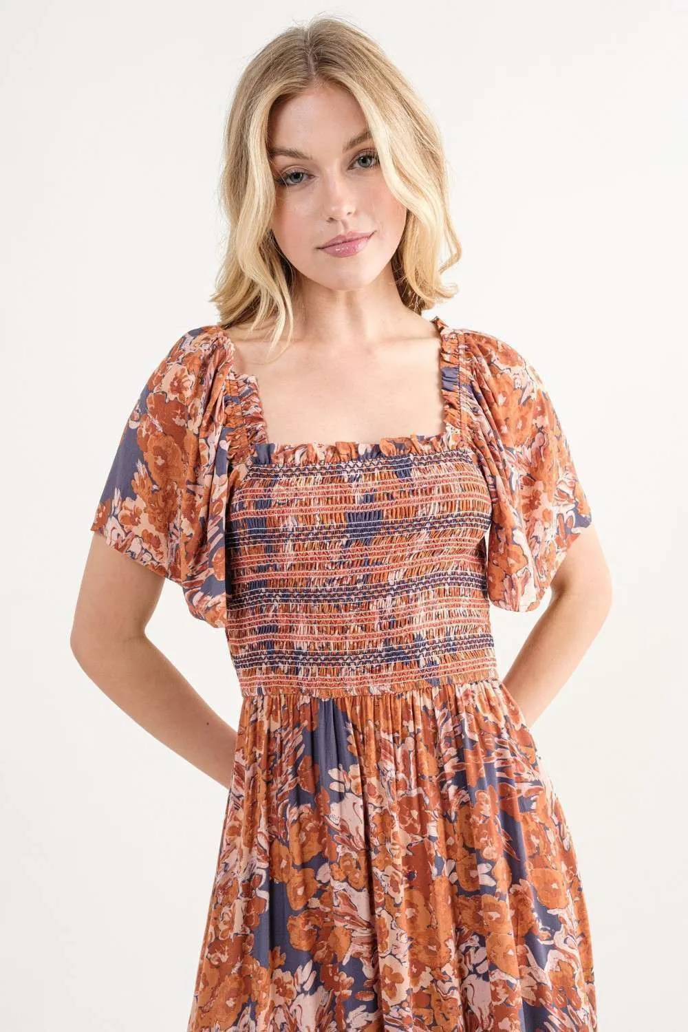 Navy Floral Maxi Dress With Square Neck sold by Pinkblush product image thumbnail 5