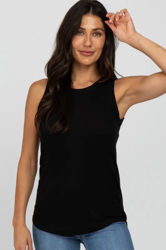 Black Ribbed Sleeveless Top sold by Pinkblush