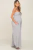 Grey Strapless Front Twist Maternity Jumpsuit sold by Pinkblush
