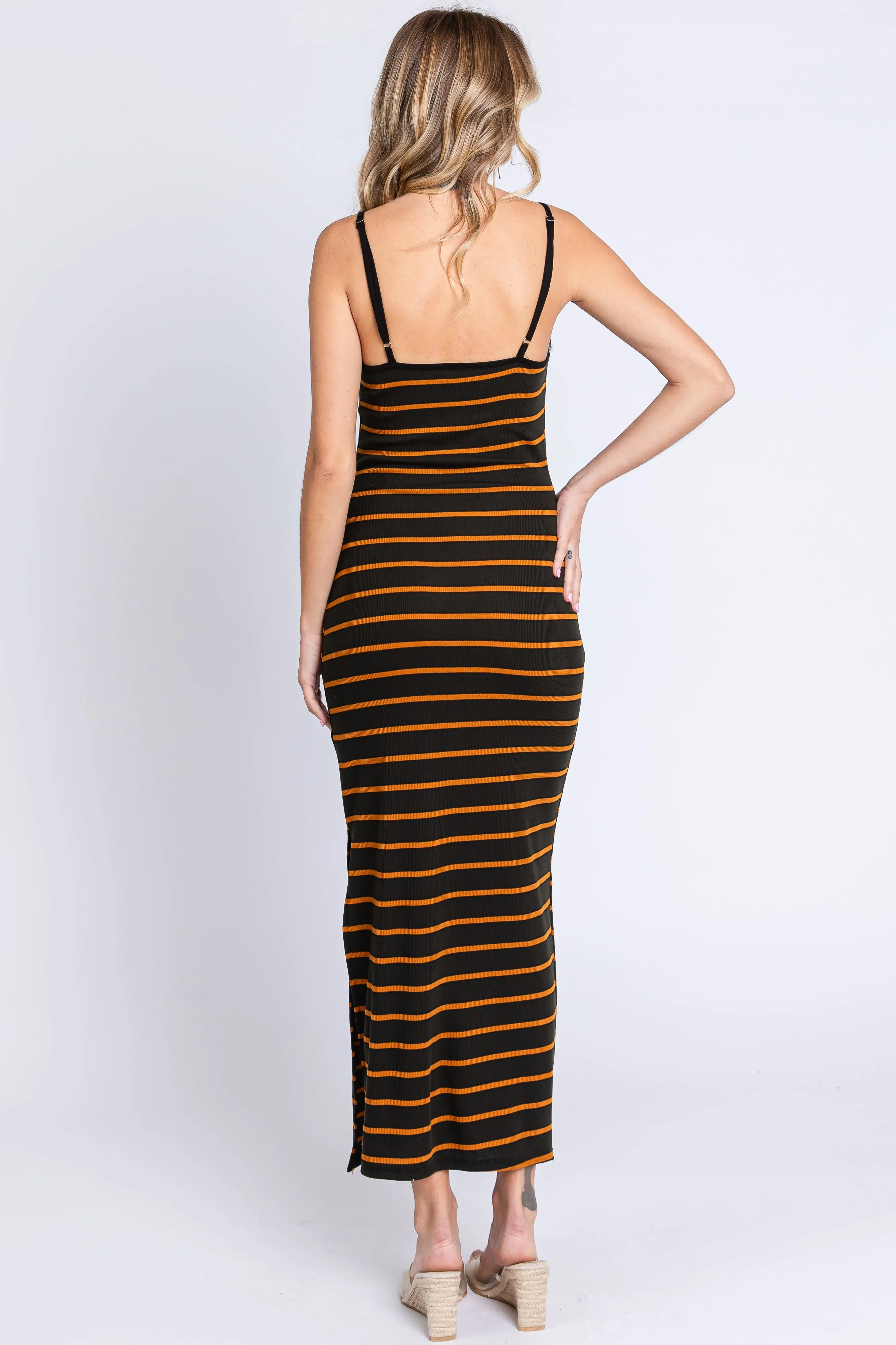 Black Striped Ribbed Side Slit Midi Dress sold by Pinkblush product image thumbnail 3