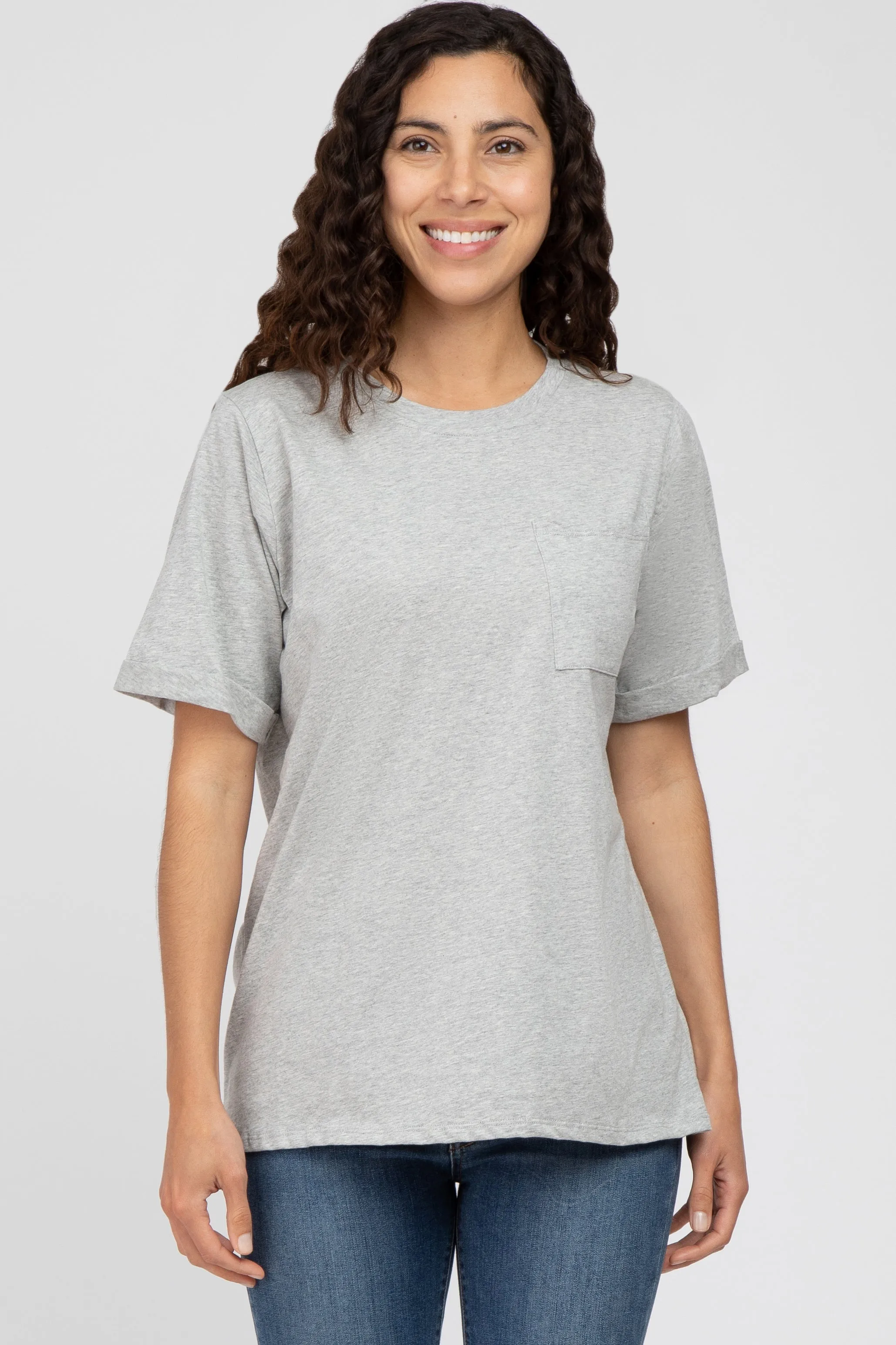 Heather Grey Oversized Pocket Front Short Sleeve Top sold by Pinkblush