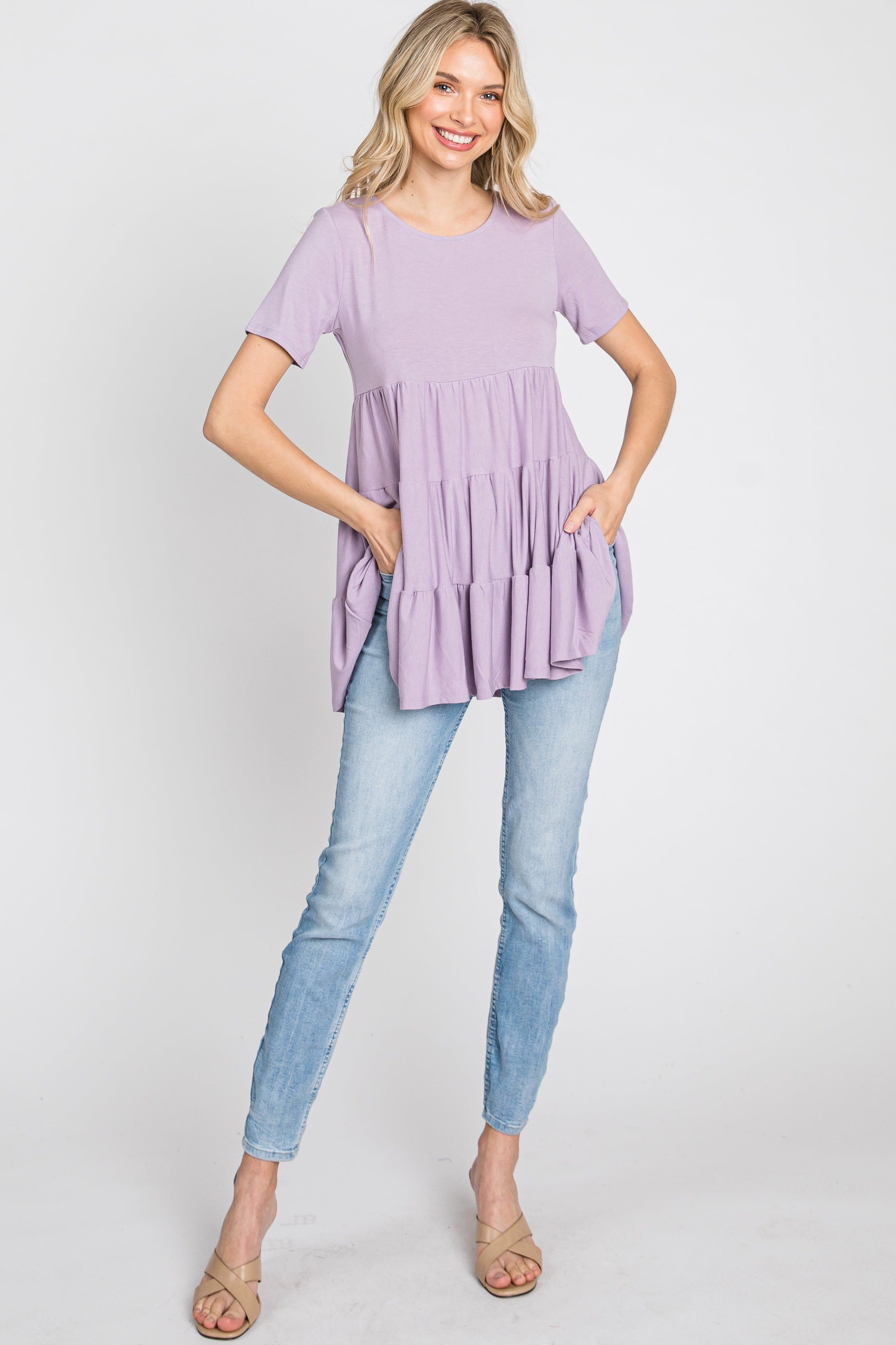 Lavender Tiered Short Sleeve Top sold by Pinkblush