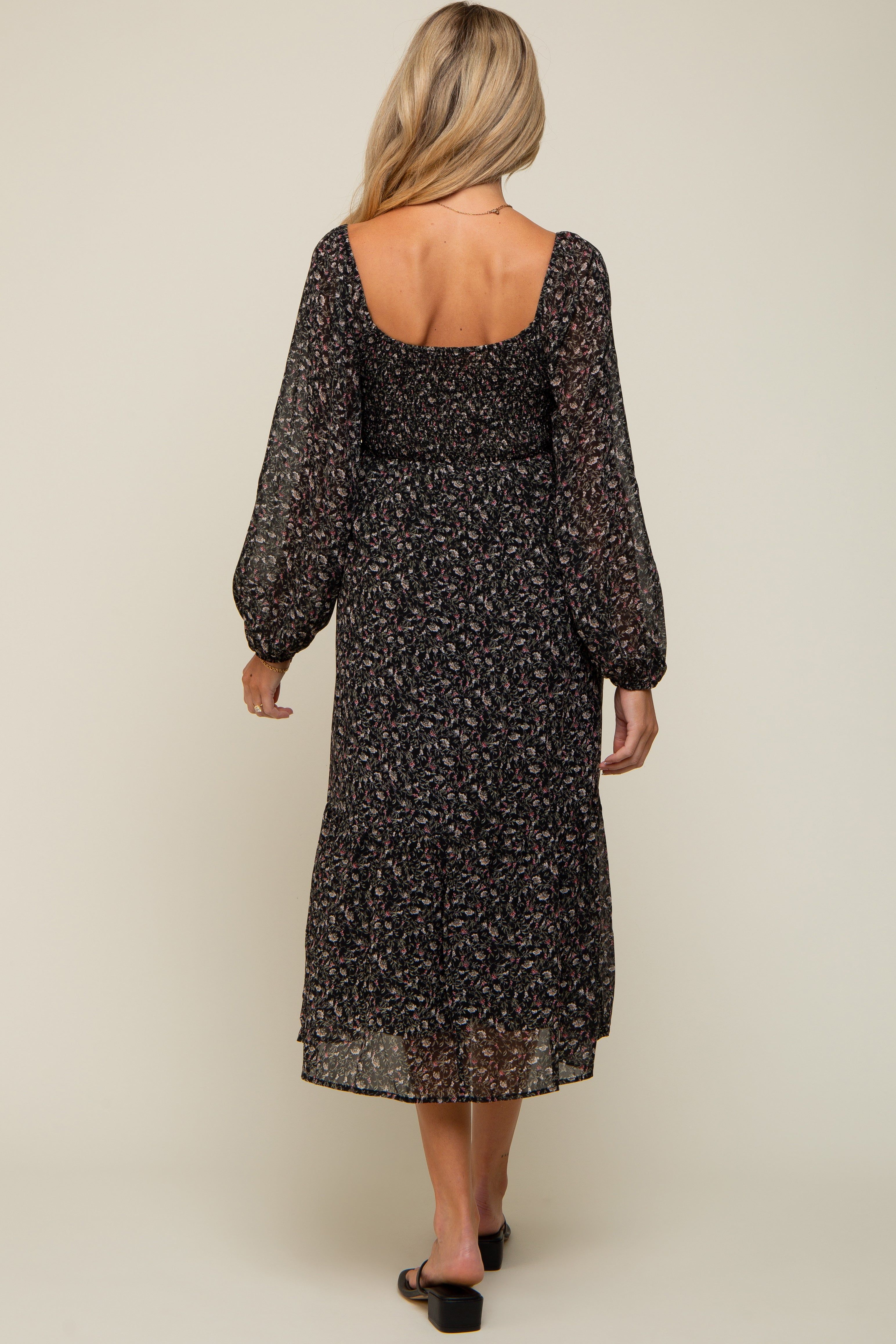 Black Floral Pleated Maternity Midi Dres sold by Pinkblush product image thumbnail 4