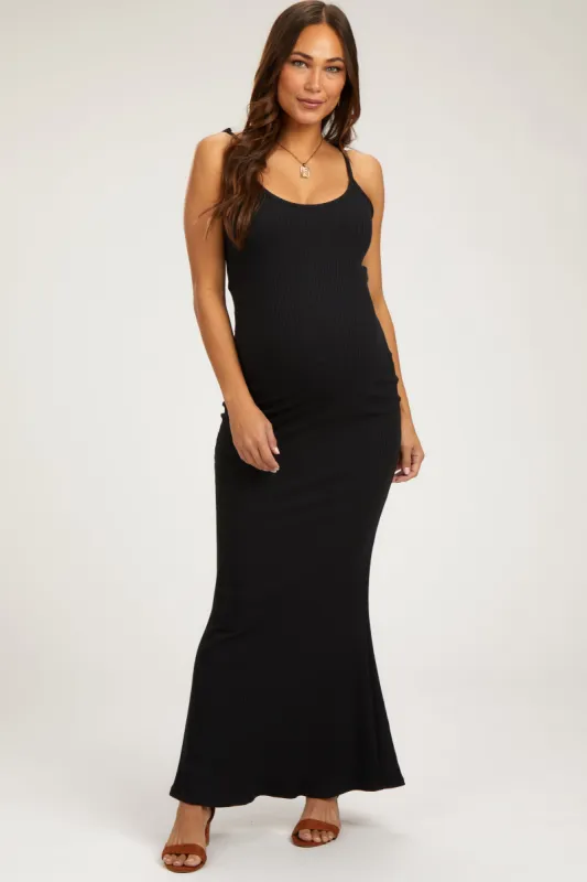 Black Ribbed Maternity Maxi Dress sold by Pinkblush