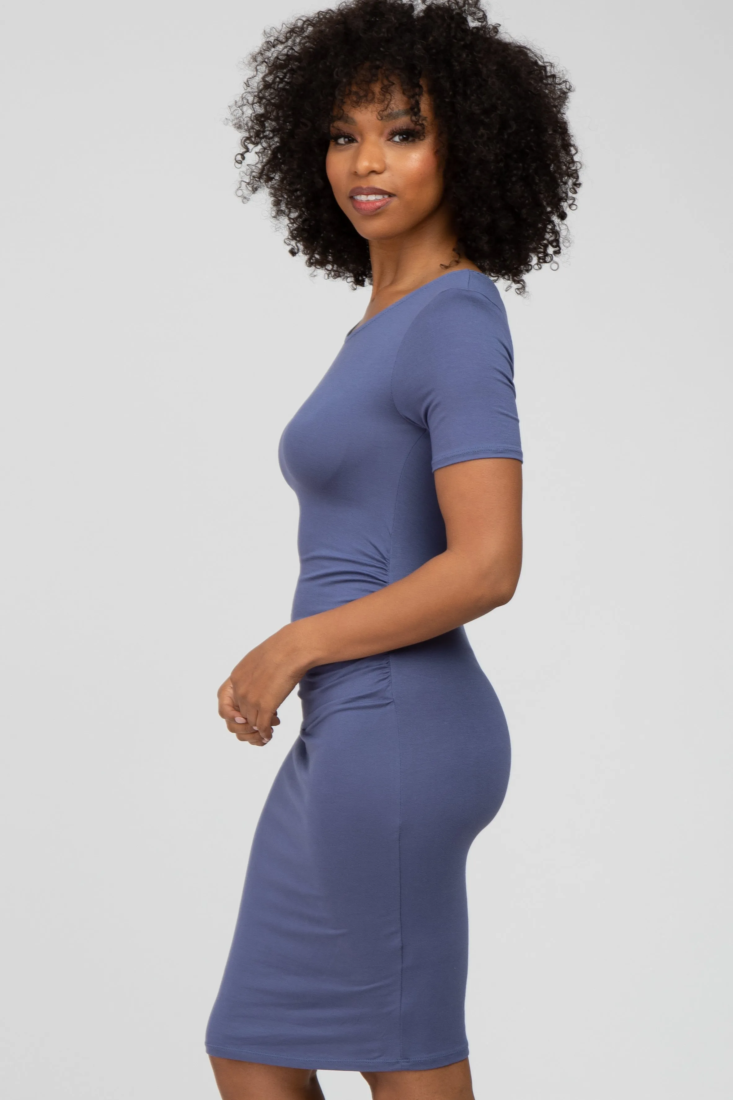 Navy Ruched Short Sleeve Dress sold by Pinkblush product image thumbnail 3