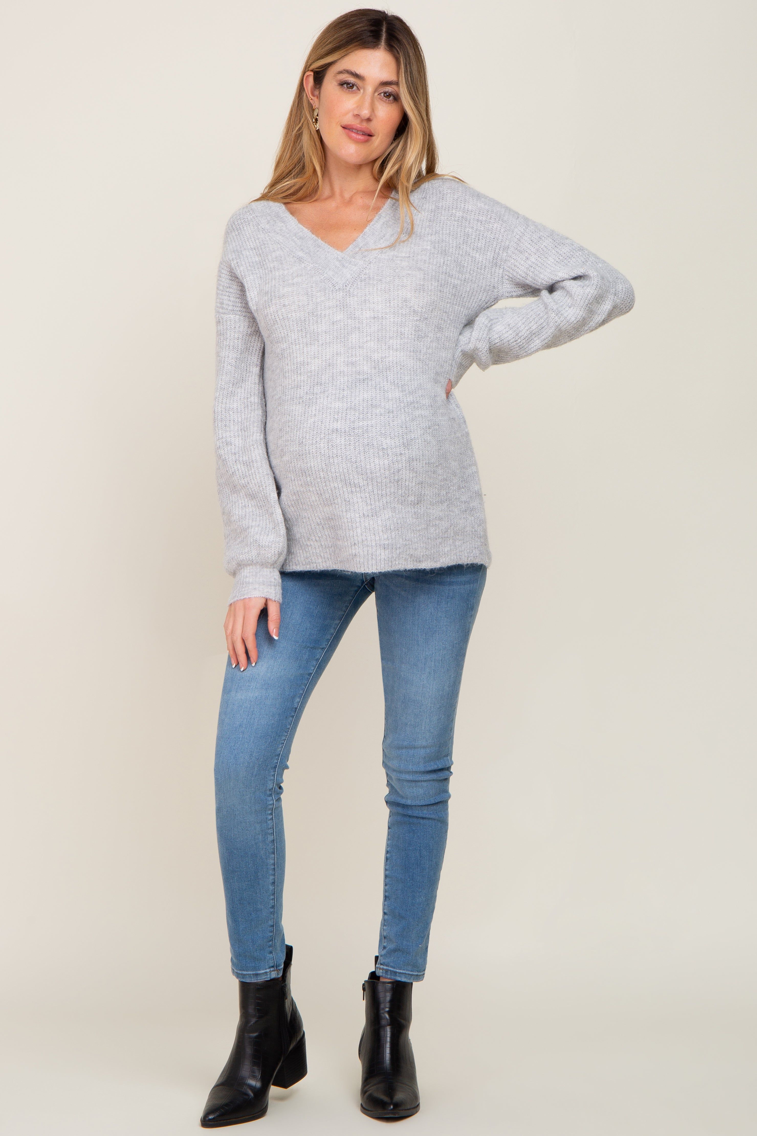 Heather Grey Soft V-Neck Maternity Sweater sold by Pinkblush product image thumbnail 4