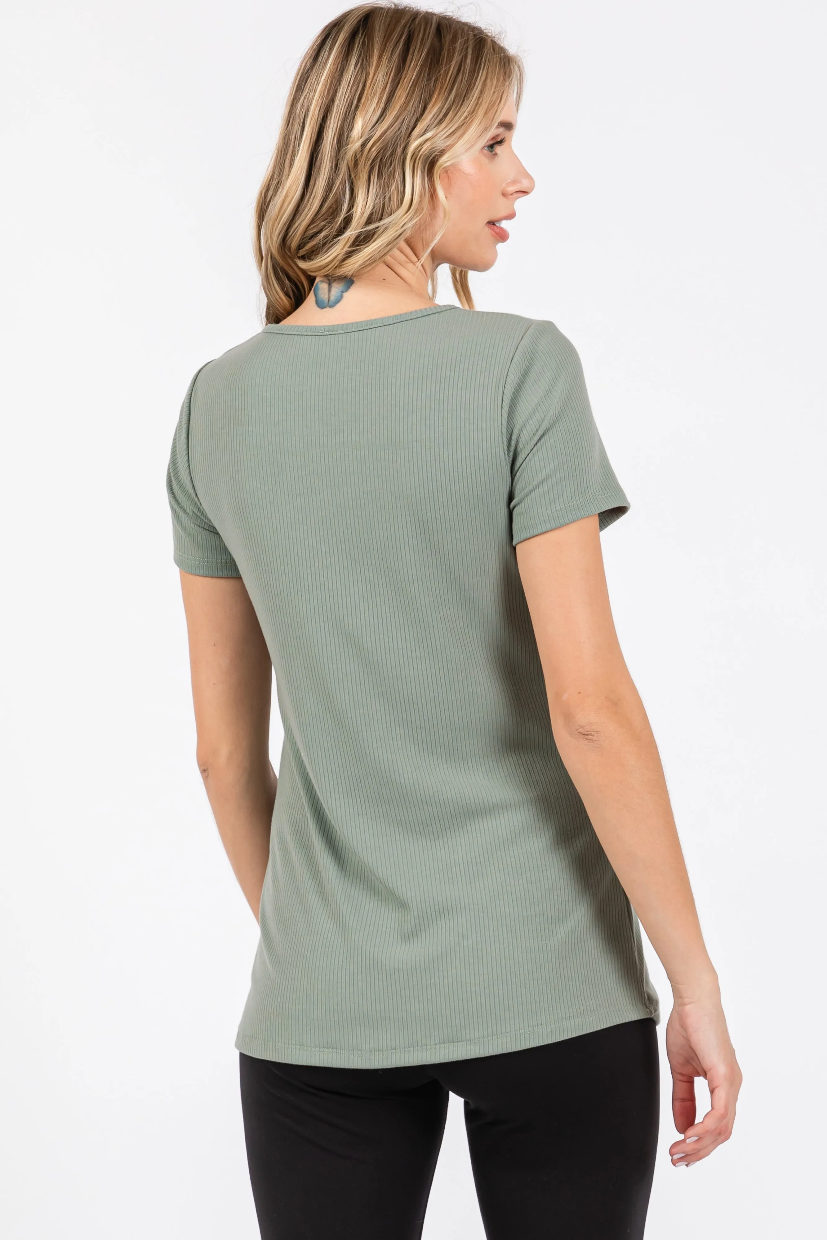 Light Olive Ribbed Twist Front Top sold by Pinkblush product image thumbnail 3