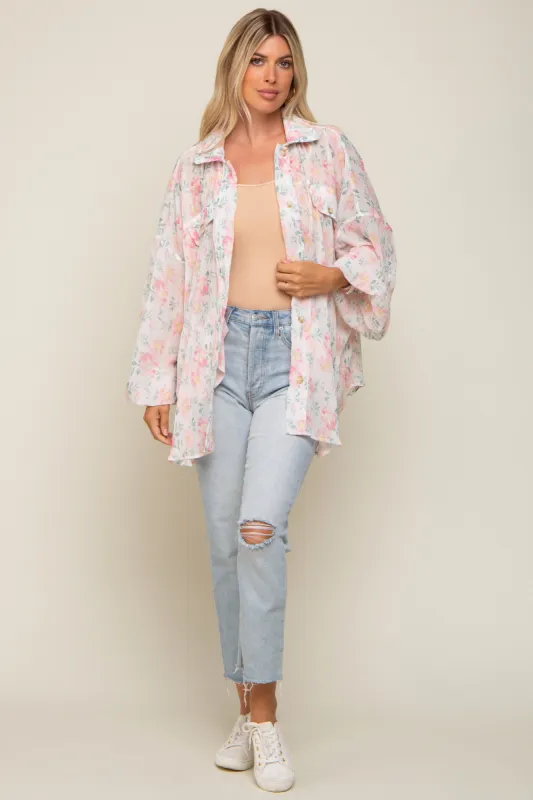 Pink Pleated Floral Oversized Blouse sold by Pinkblush