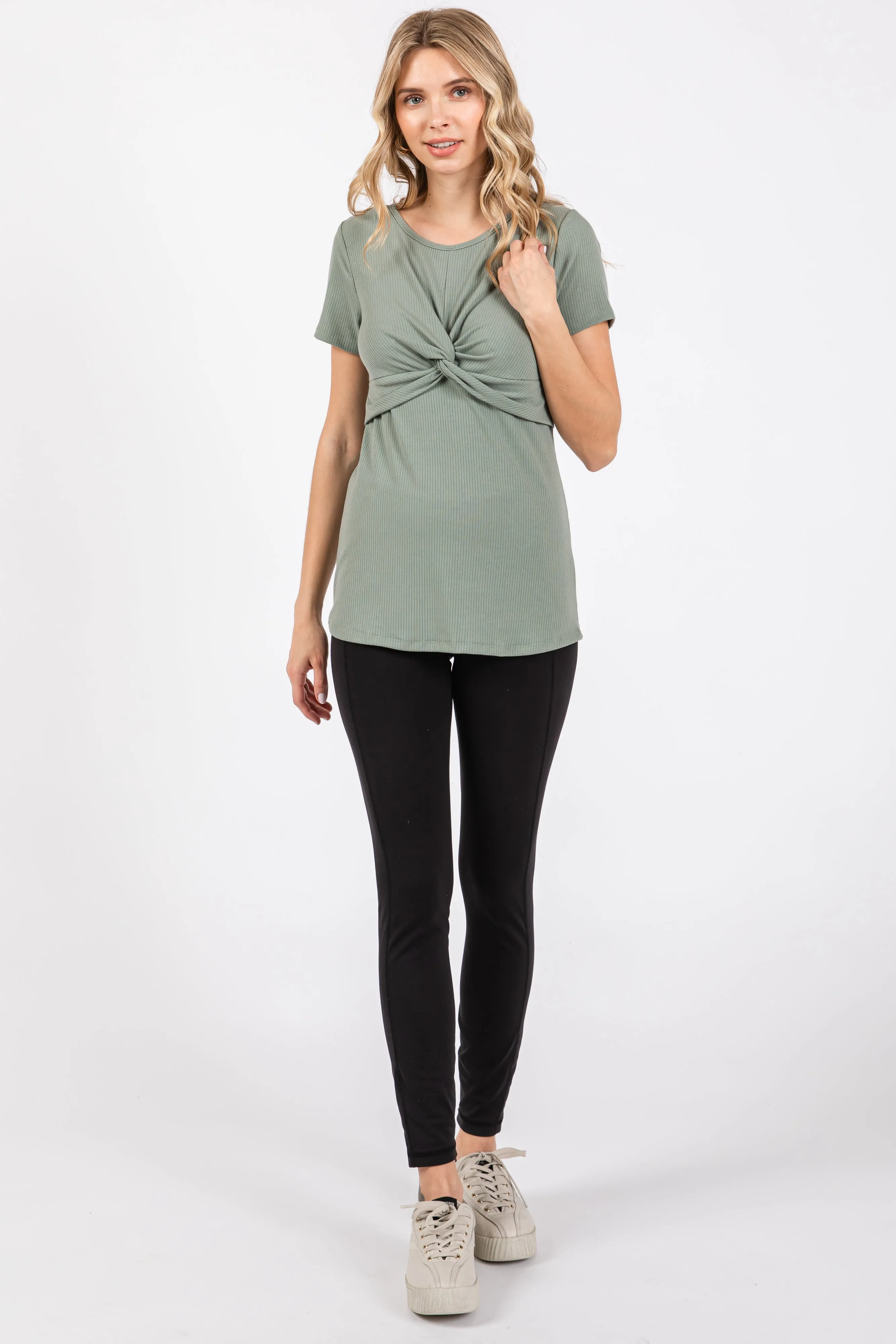 Light Olive Ribbed Twist Front Top sold by Pinkblush product image thumbnail 4