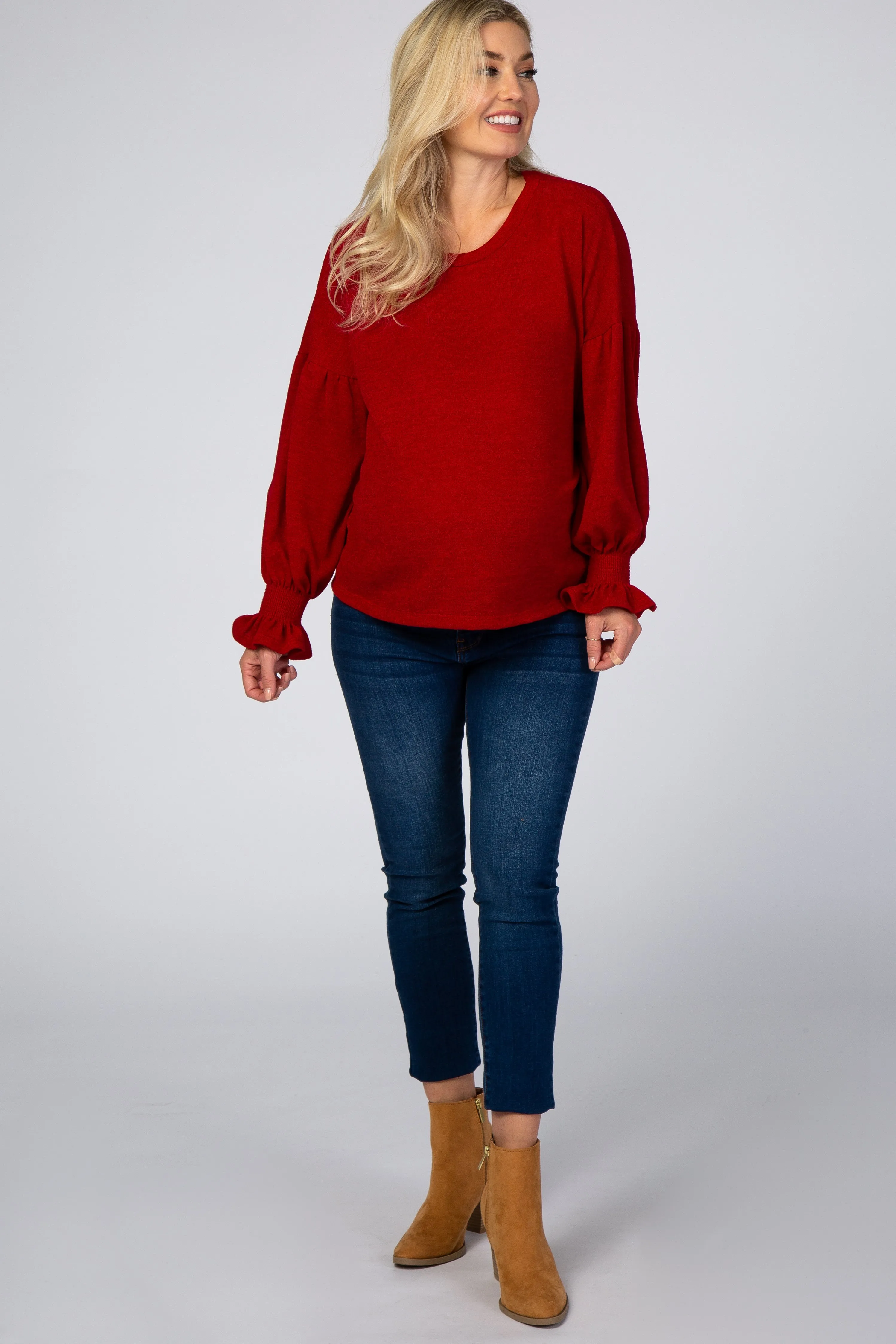 Red Bubble Ruffle Long Sleeve Maternity Top sold by Pinkblush product image thumbnail 4