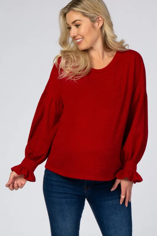 Red Bubble Ruffle Long Sleeve Maternity Top sold by Pinkblush