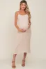 Beige Open Knit Crochet Maternity Midi Dress sold by Pinkblush