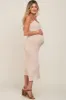 Beige Open Knit Crochet Maternity Midi Dress sold by Pinkblush