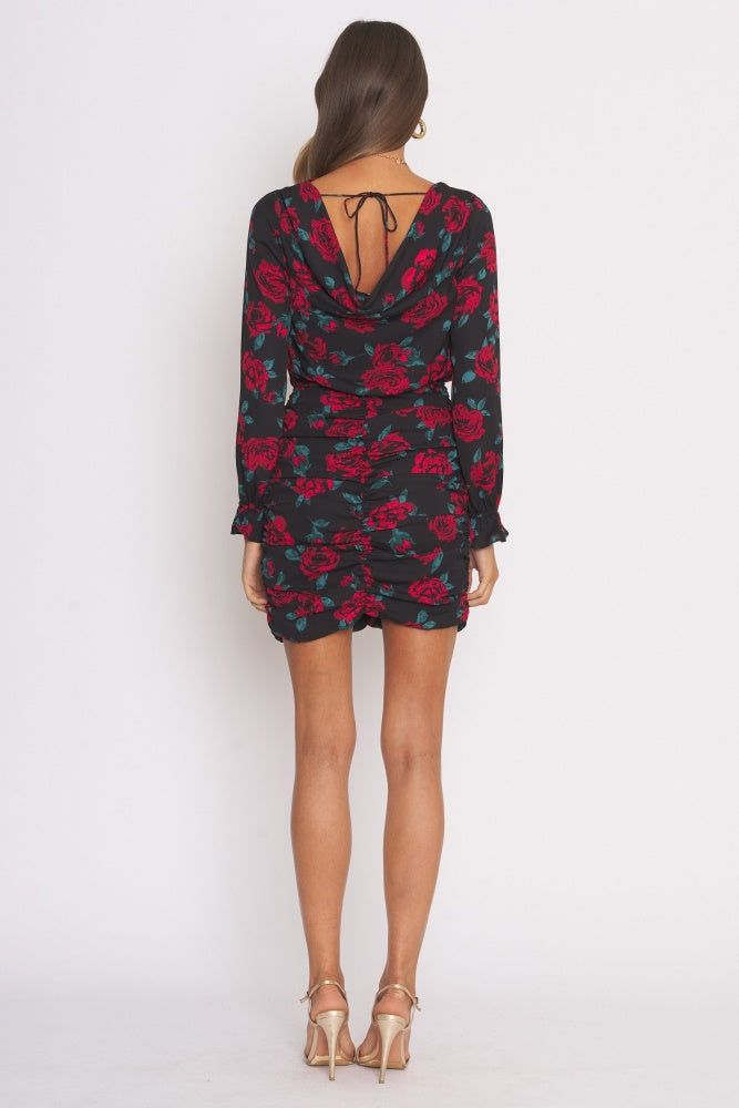 Black Floral Fitted Dress sold by Pinkblush product image thumbnail 3