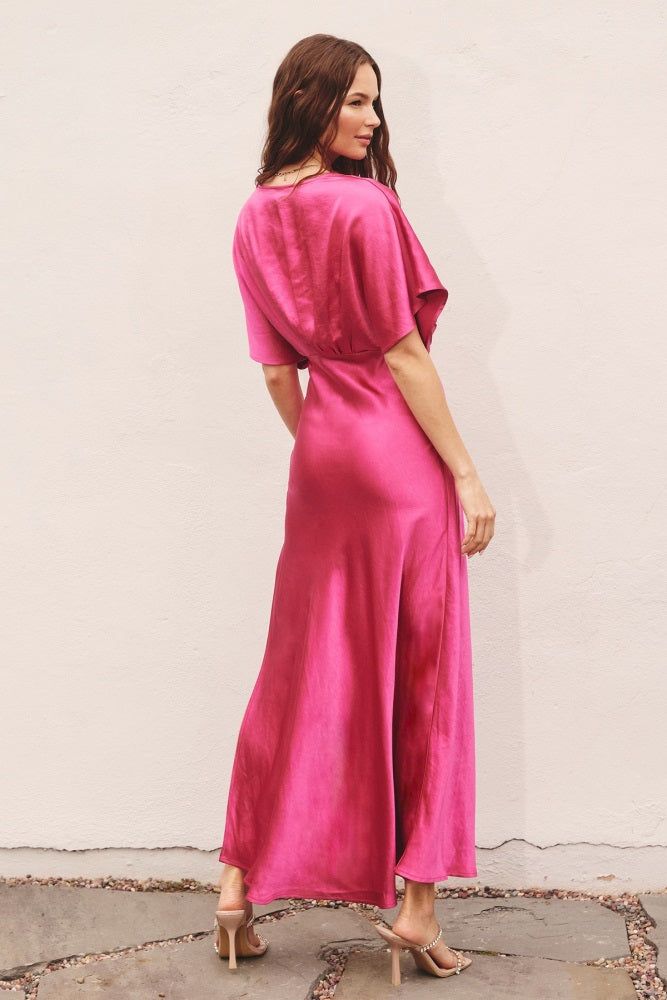 Pink Magenta Satin Blouson Maxi Dress sold by Pinkblush product image thumbnail 2