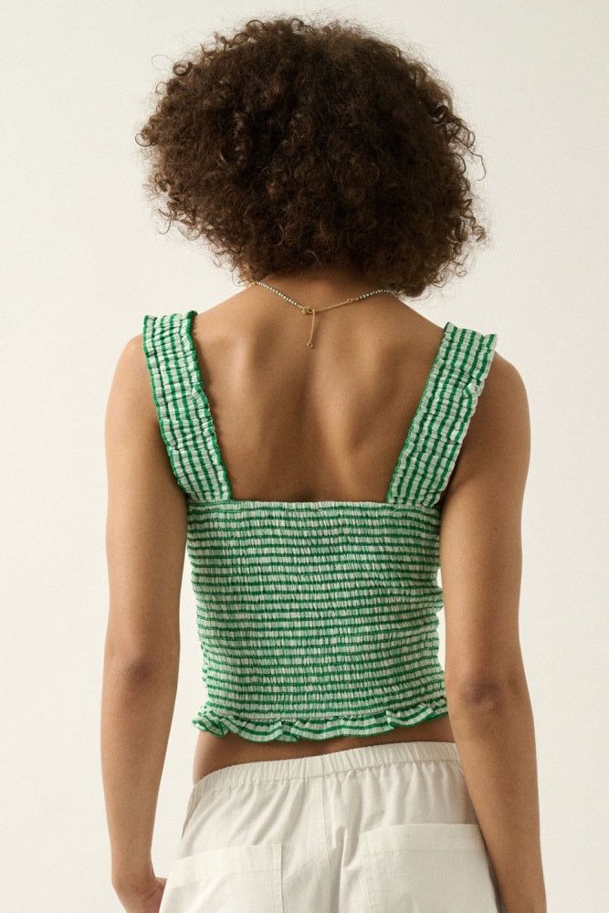 Green Smocked Striped Ruffled Cropped Cami Top sold by Pinkblush product image thumbnail 3