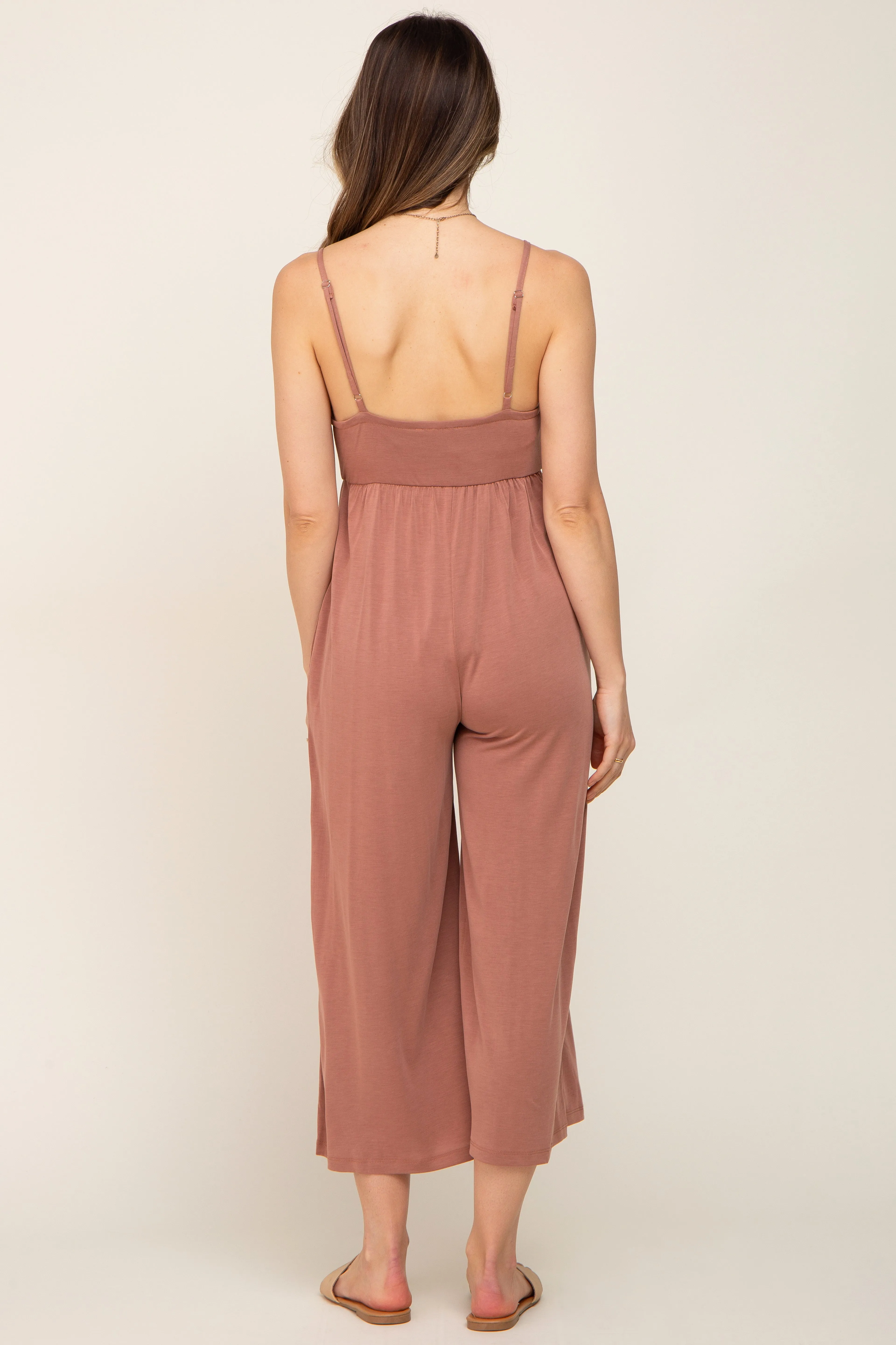 Mocha Square Neck Wide Leg Maternity Jumpsuit sold by Pinkblush product image thumbnail 3