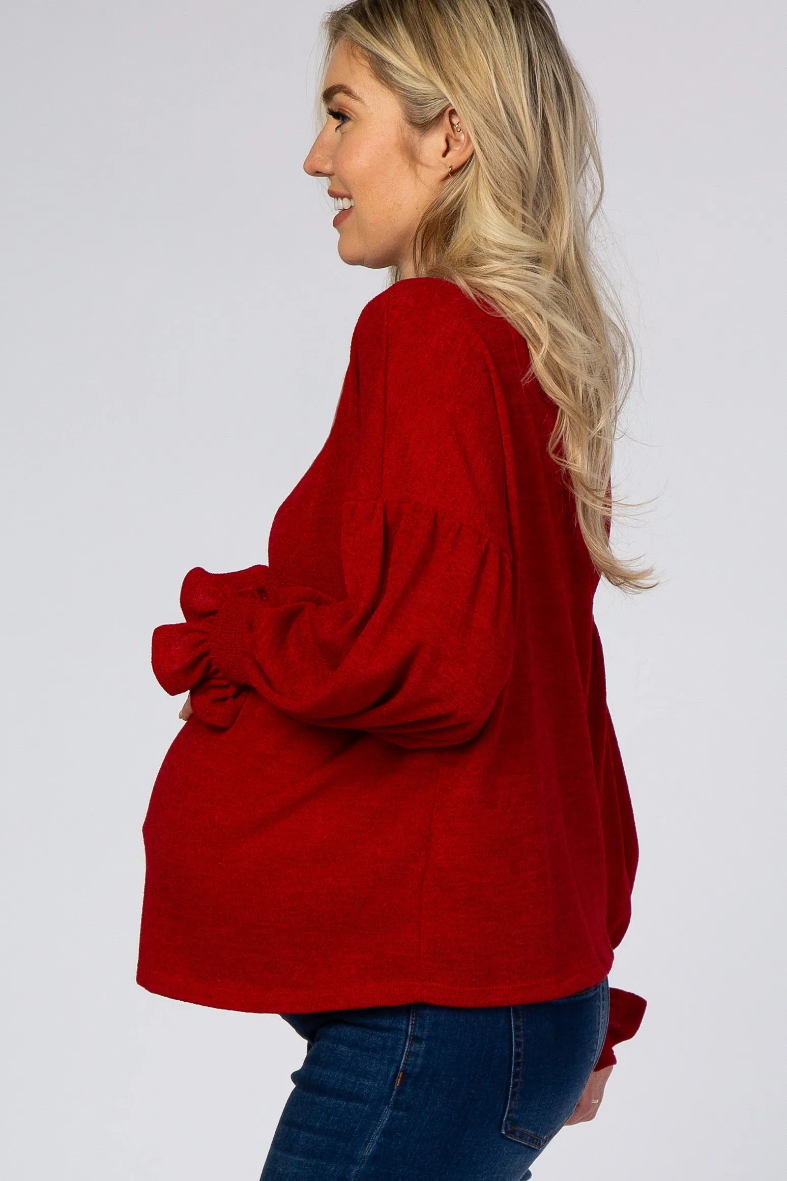 Red Bubble Ruffle Long Sleeve Maternity Top sold by Pinkblush product image thumbnail 2