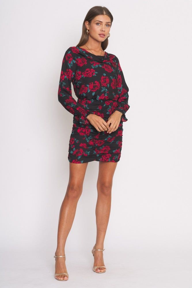 Black Floral Fitted Dress sold by Pinkblush