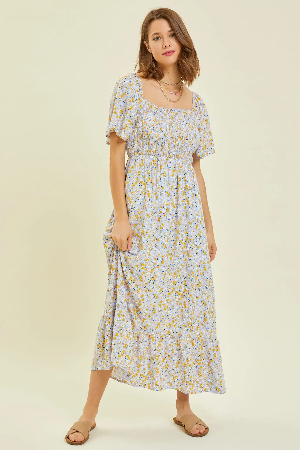 Light Blue Floral Smocked Maternity Maxi Dress sold by Pinkblush product image thumbnail 4