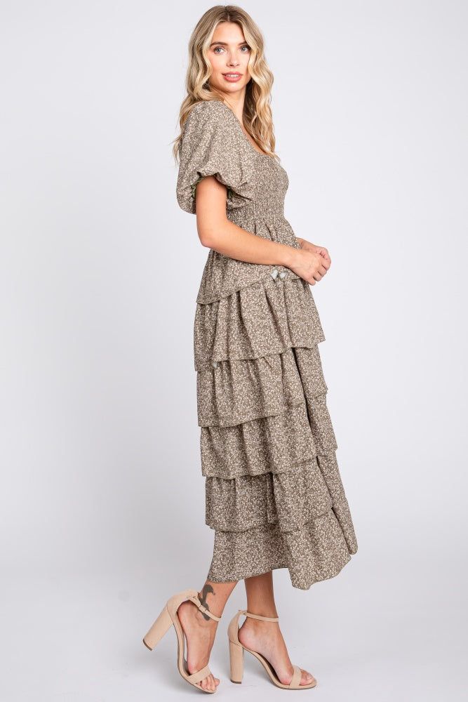 Olive Floral Flounce Tiered Midi Dress sold by Pinkblush product image thumbnail 2