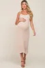 Beige Open Knit Crochet Maternity Midi Dress sold by Pinkblush