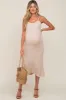 Beige Open Knit Crochet Maternity Midi Dress sold by Pinkblush